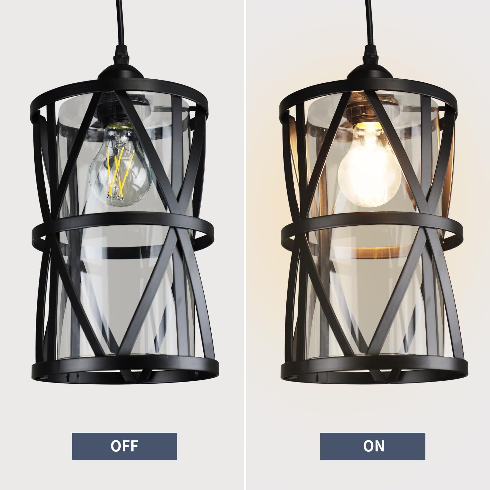 Dllt Industrial Plug In Pendant Light, Black Cage Glass Swag Lamp With Plug In Cord, Dimmable Hanging Light Fixtures For Kitchen