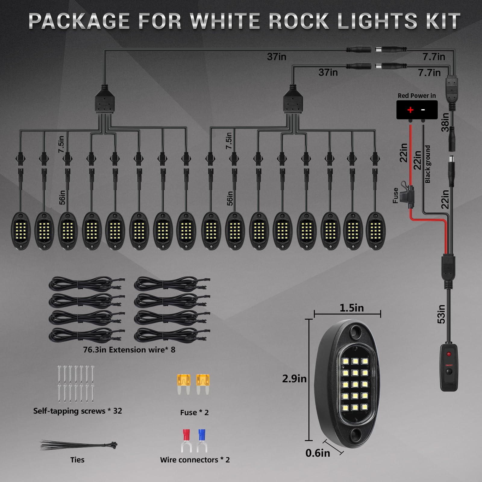 TDE Explorer LED Rock Lights Kit - 16 Pods, IP67 Waterproof, 6500K Pure White Underglow for Trucks, RVs, and Offroad Vehicles