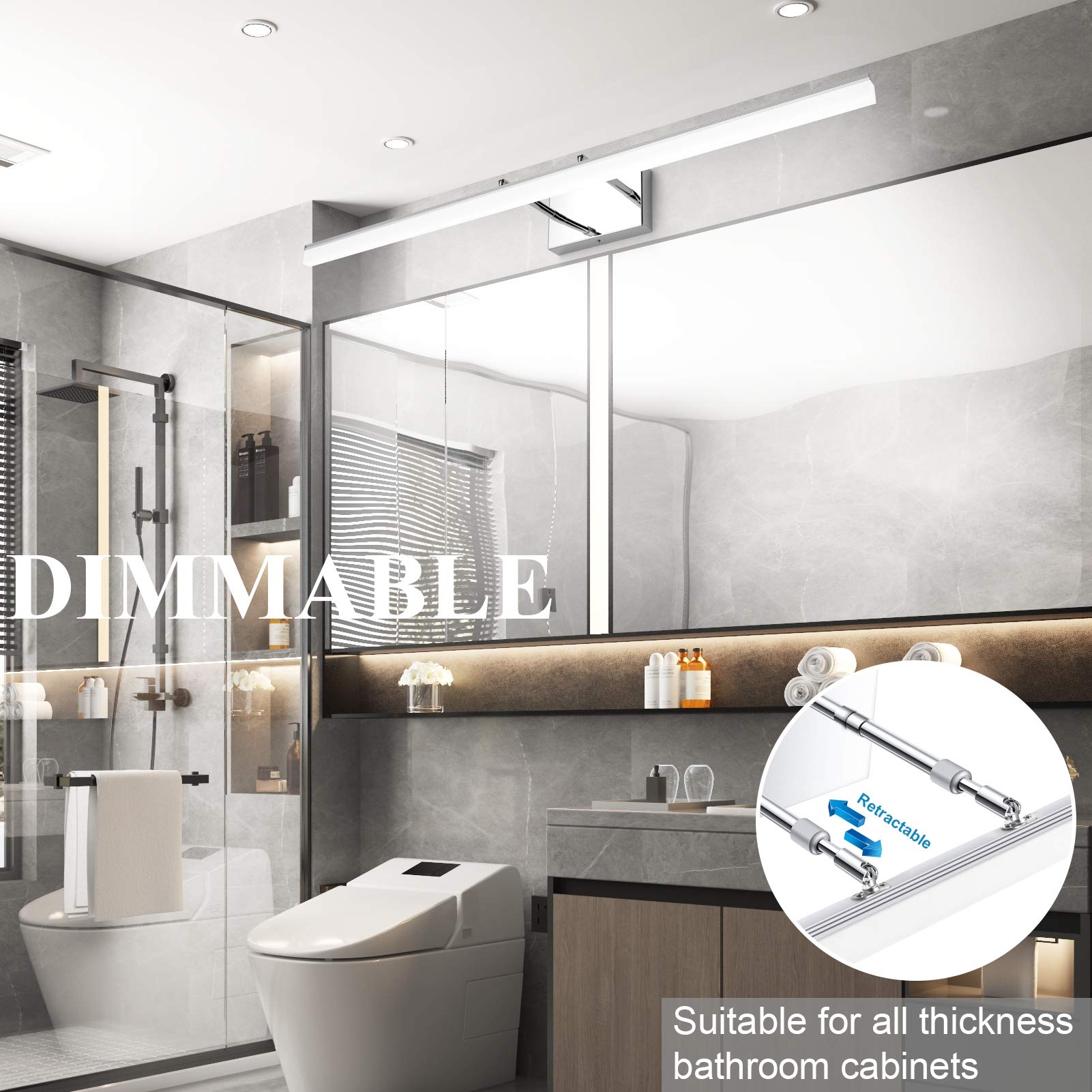 Aipsun 40In Dimmable Modern Led Vanity Lights For Bathroom Light Fixtures Over Mirror Chrome Modern Vanity Lighting(White Light)