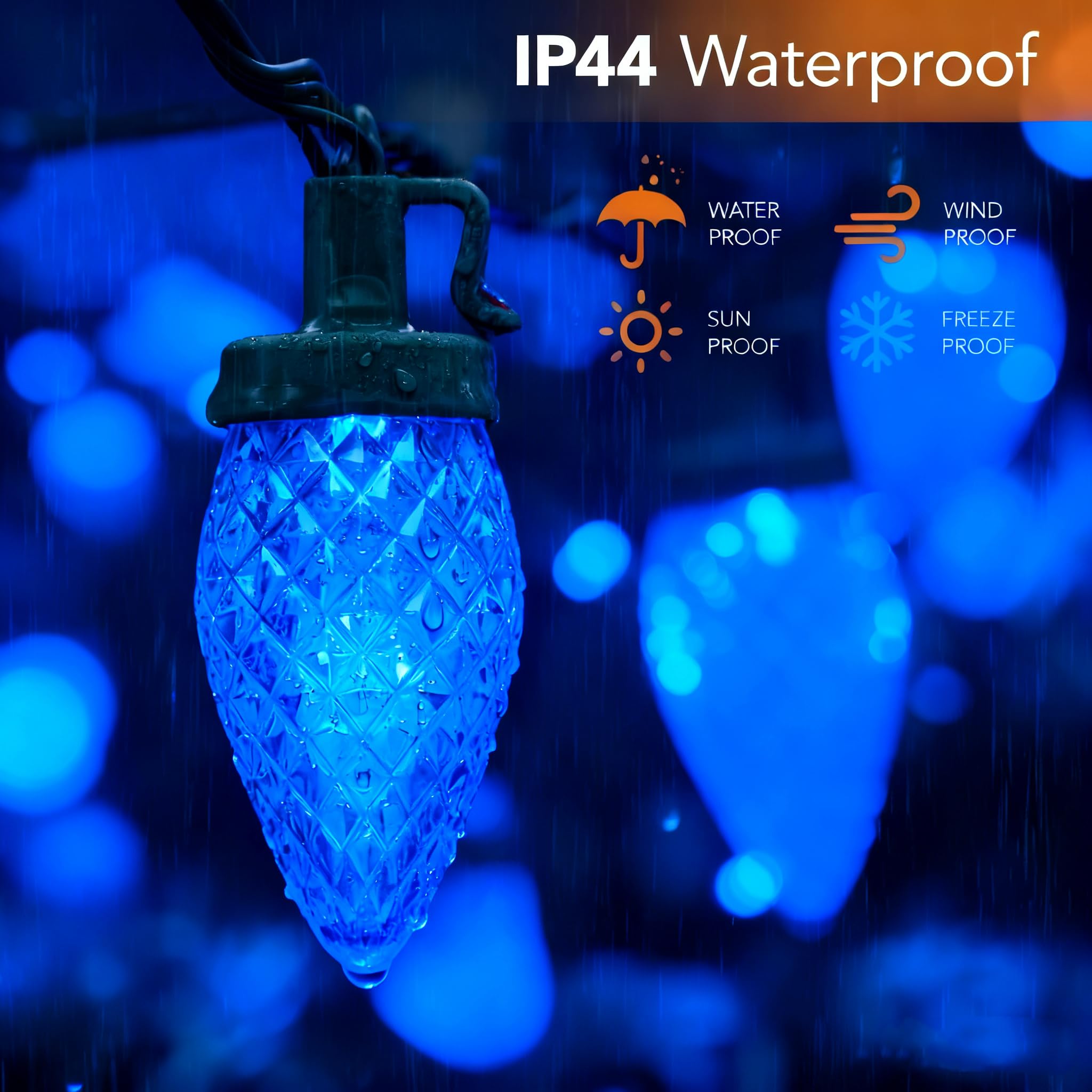 Ucutely C9 Led Christmas Lights Outdoor 33 Feet 50 Led 8 Lighting Modes Waterproof Connectable Christmas String Lights For Outside Roofline Patio Home Xmas Decorations (Blue)