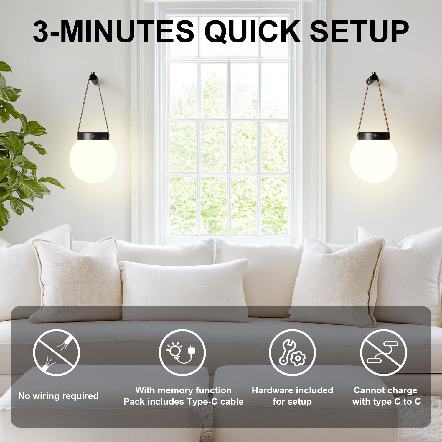 Battery Operated Wall Sconces Set Of 2, Wireless Globe Wall Lights With Remote Control Warm/Natural/Daylight/Rgb 15 Colors Dimma