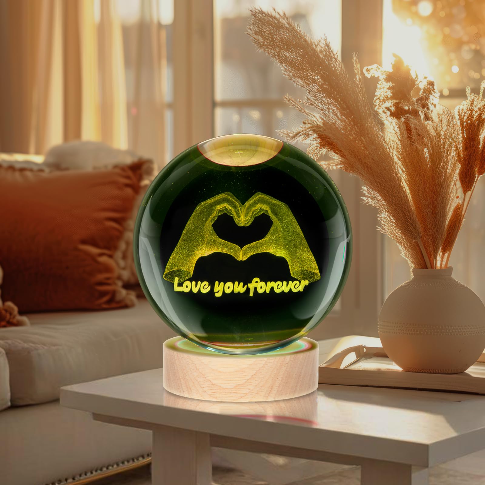 CULDETHA Crystal Ball Lamp, 3.15-inch Heart-Shaped Night Light, K9 Glass, Multicolor Hearts2, Decorative Bedroom Gift