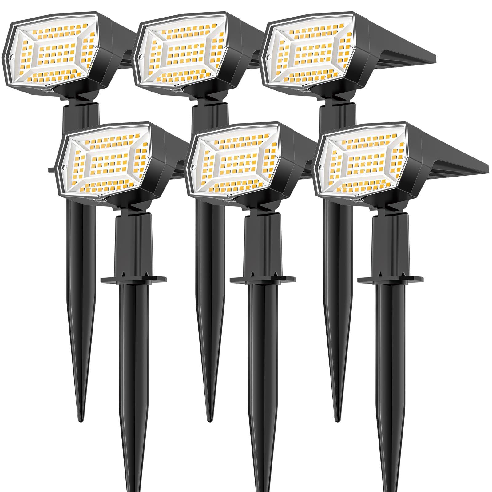 Fabrito 72 Leds Solar Spot Lights Outdoor Waterproof, 3 Modes Landscape Spotlights, Dusk To Dawn Solar Powered Flood Wall Lights For Outside, Solar Garden Lights For Yard Porch 6 Pack (Warm White)