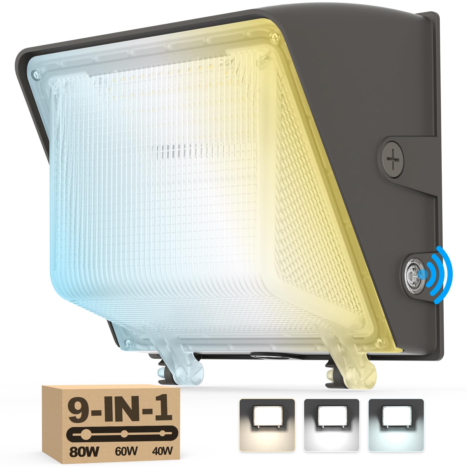AKK 80W 60W 40W LED Wall Pack Light with Photocell, 12000LM 150LM/W, 3 Wattage & 3 CCT Selectable (4000K/5000K/5700K), 100-277V 
