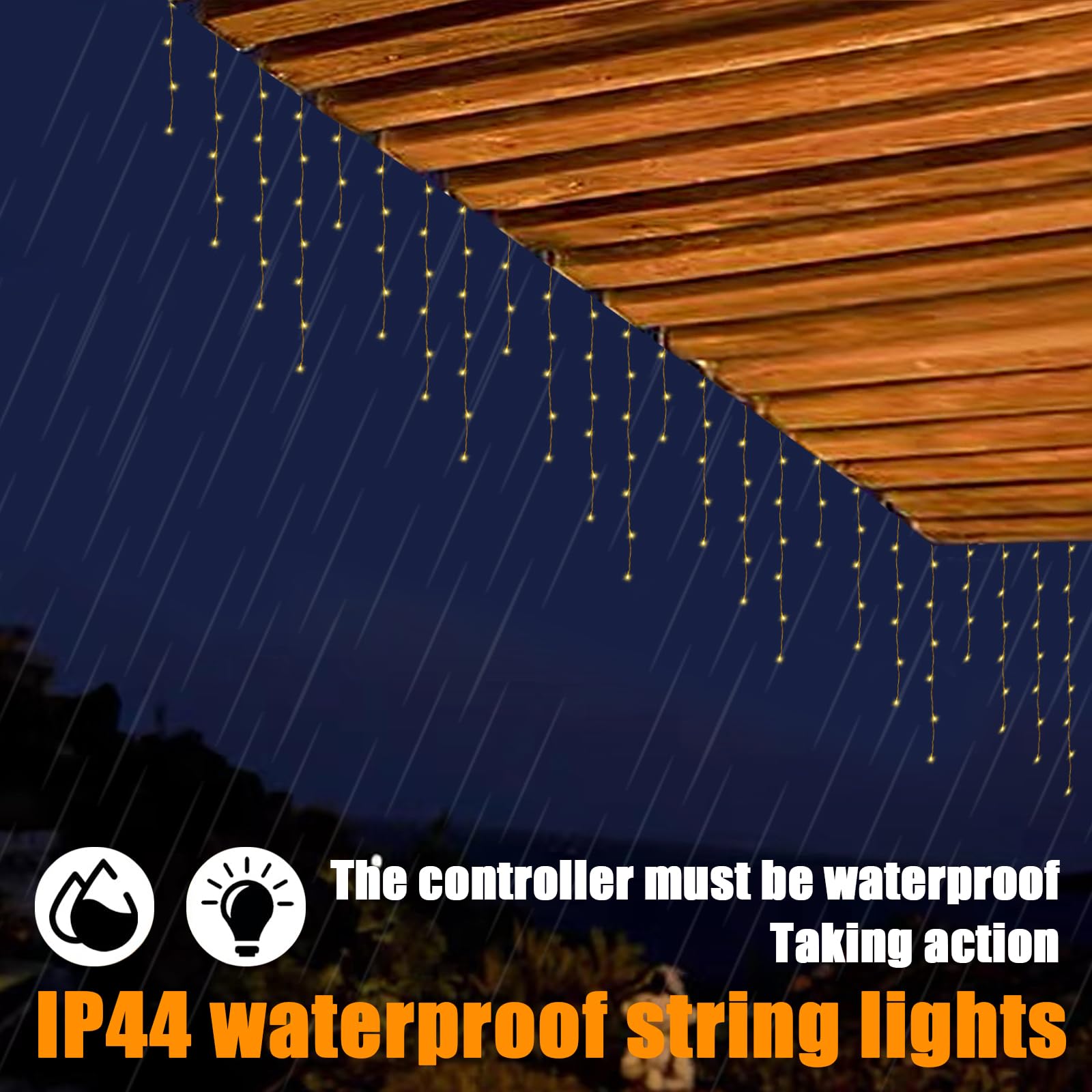Dreicht 33ft Warm White Icicle Lights - 400 LED Waterproof Decorations, Clear Wire, 8 Modes for Indoor/Outdoor Holiday Use