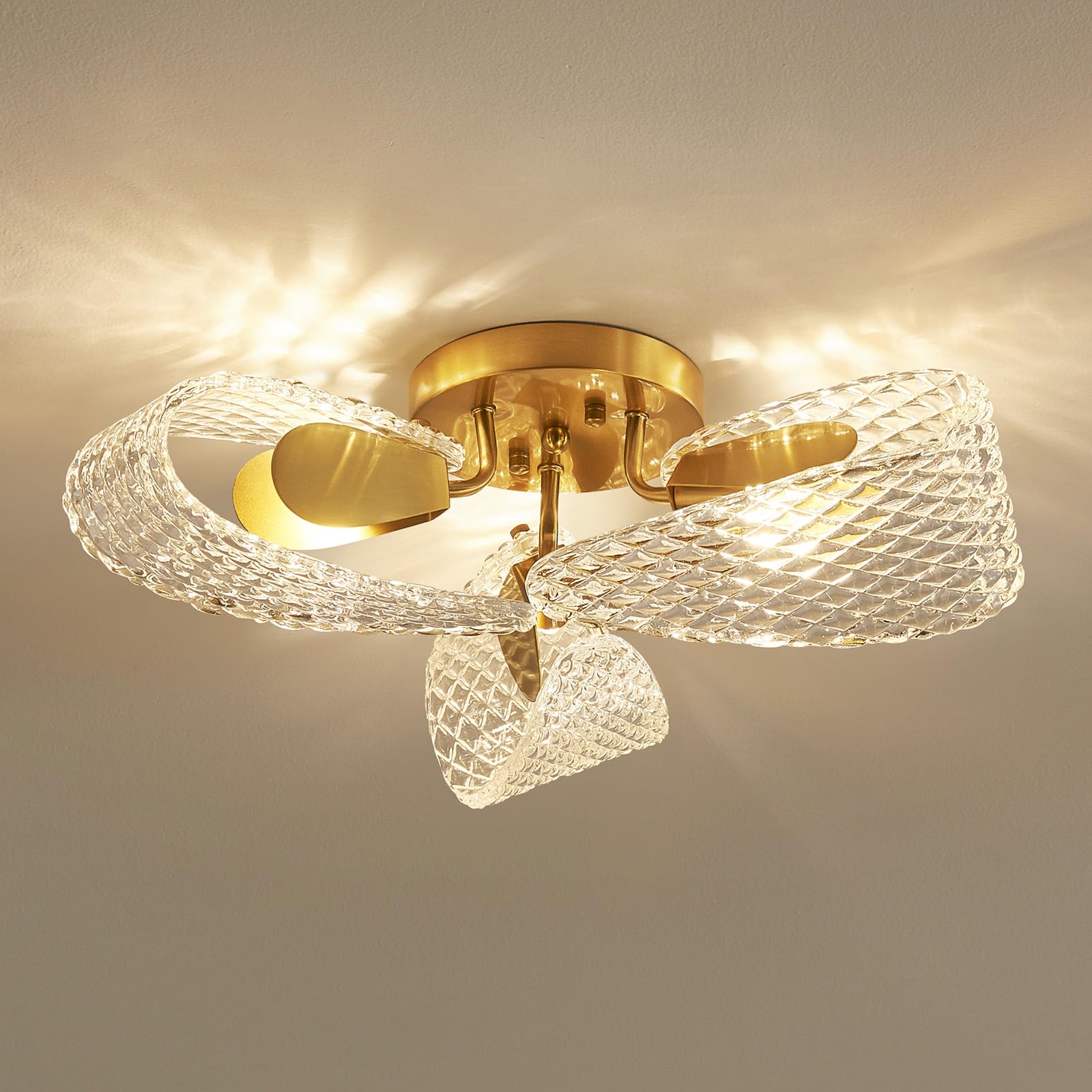 Agv Lighting Cl059 Glass Chandelier, Flushmount Ceiling Light Fixture For Living Room, Close To Ceiling Modern Design, 3-Lights,