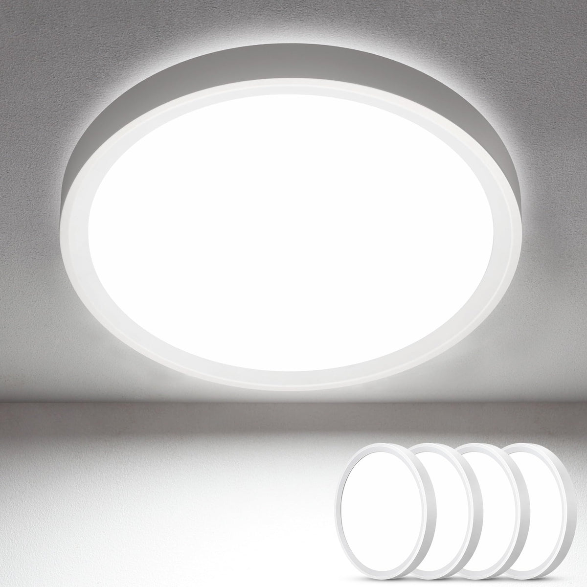 SunRider 4-Pack 9 Inch LED Flush Mount Ceiling Light, 2300LM, 5000K Daylight White, 20W Dimmable Modern Slim Round Flat Ceiling 