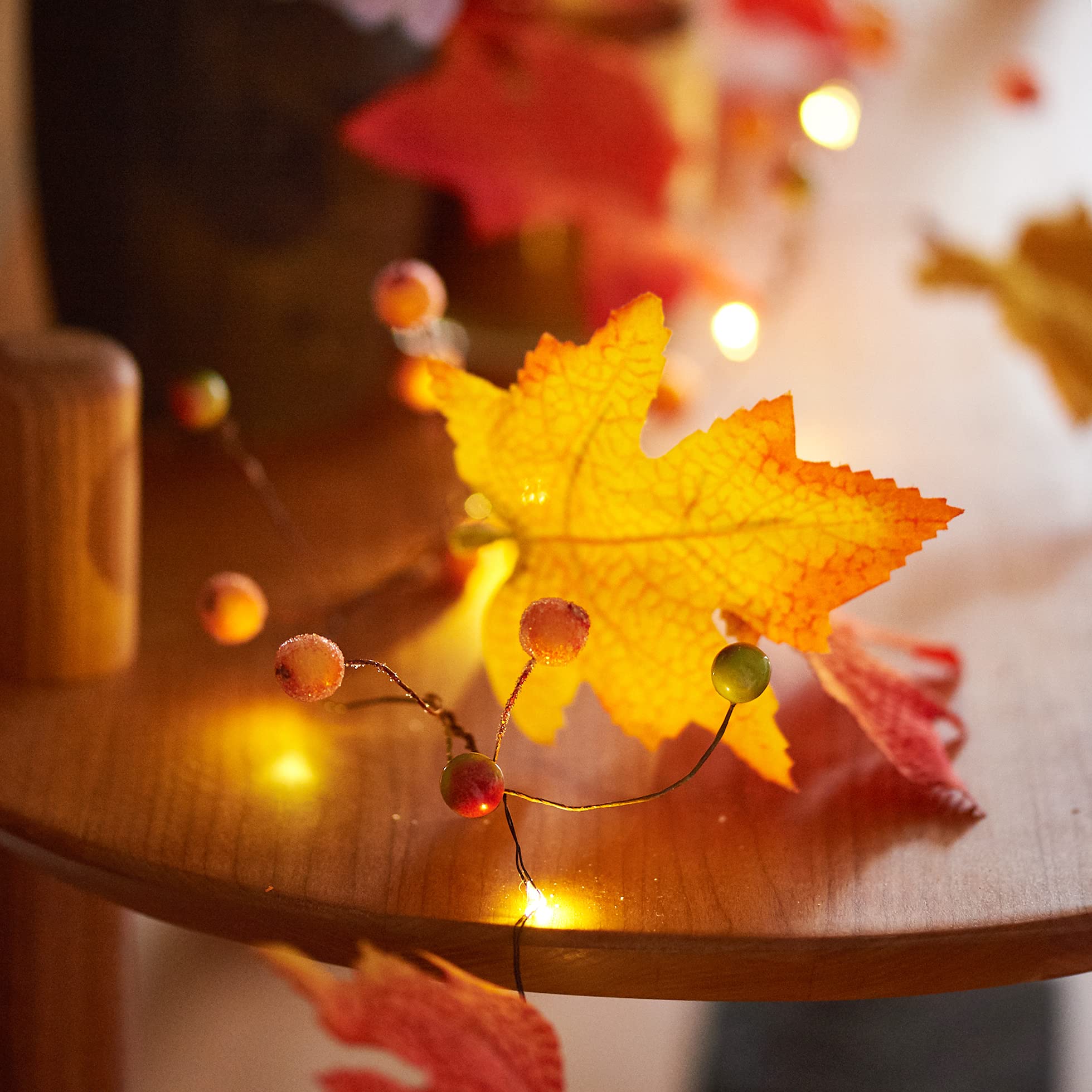 Miya Life Fall Fairy Lights Cute String Lights With Thanksgiving Decor Fall Garland With Lights Battery Operated For Fall Lights Indoor Decoration (Maple Garland)