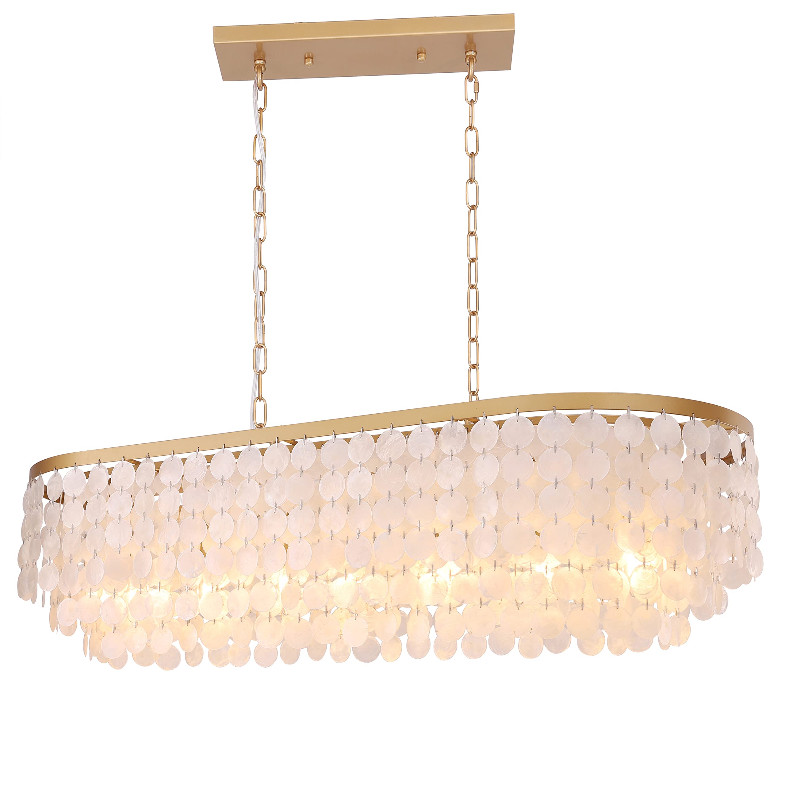 TOCHIC 42 Gold Rectangular Chandelier Coastal, 5 Lights Natural Capiz Shell Chandeliers for Living Room, Dining Room, Bedroom,