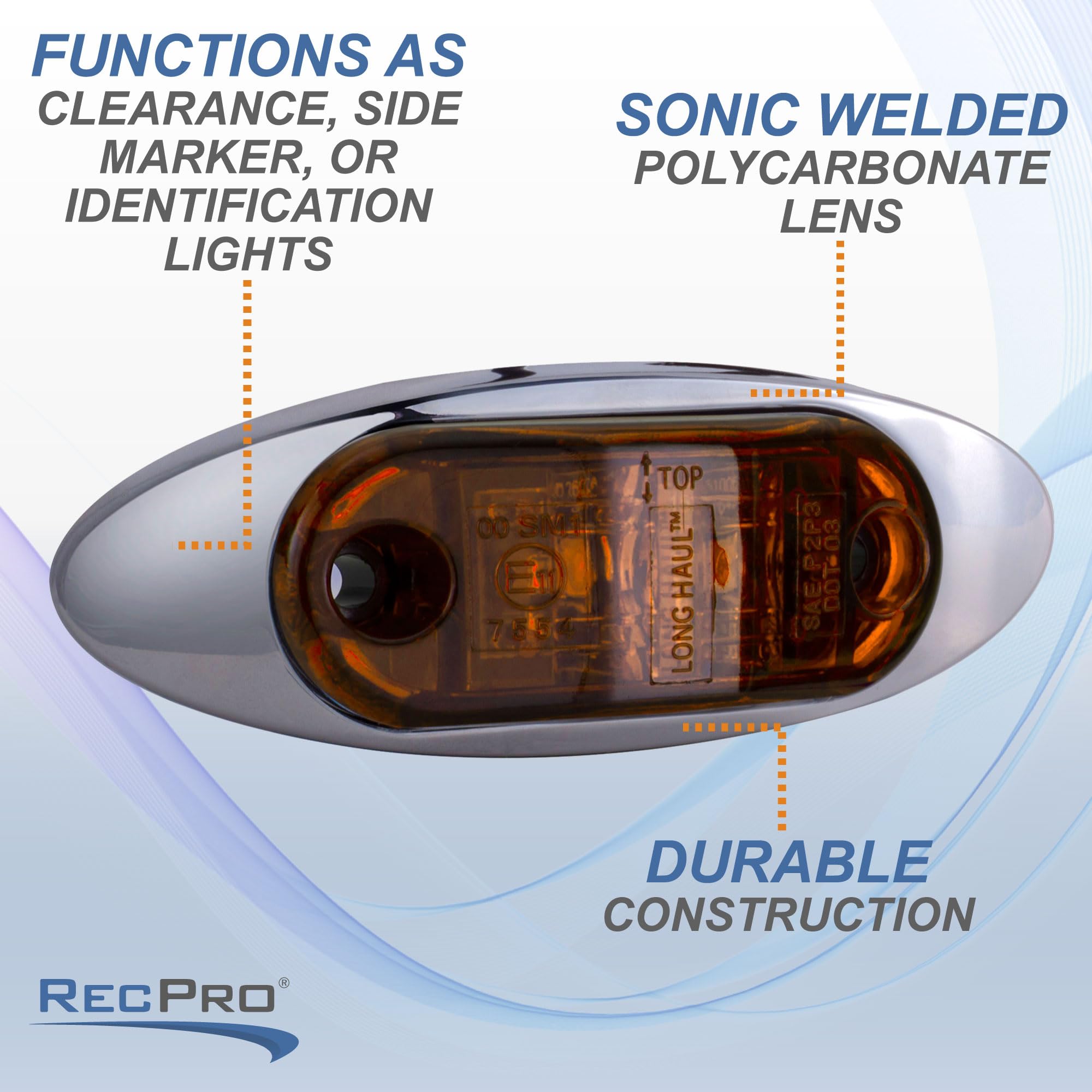 Long Haul 12 4&quot;X1.5&quot; Amber Led Surface Mount Clearance Marker Light With Chrome Bezel Oval Oblong -Good For Trucks Trailers Etc El-112692A