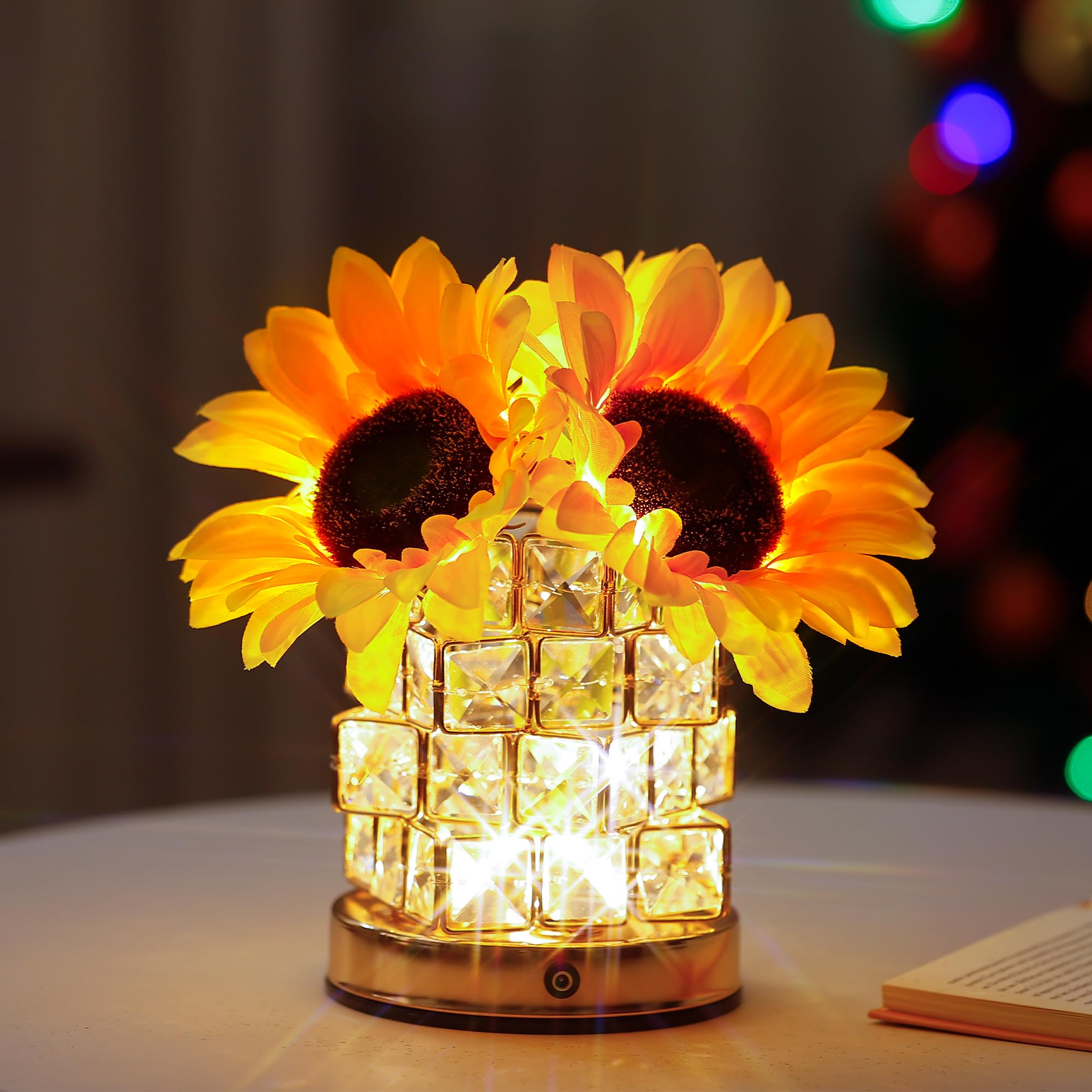 hibeauti Sunflower Crystal LED Lamp Gifts for Womens, for Womens Daughter Teacher Mom Wife Friends Her Mothers Day Valentines Ch