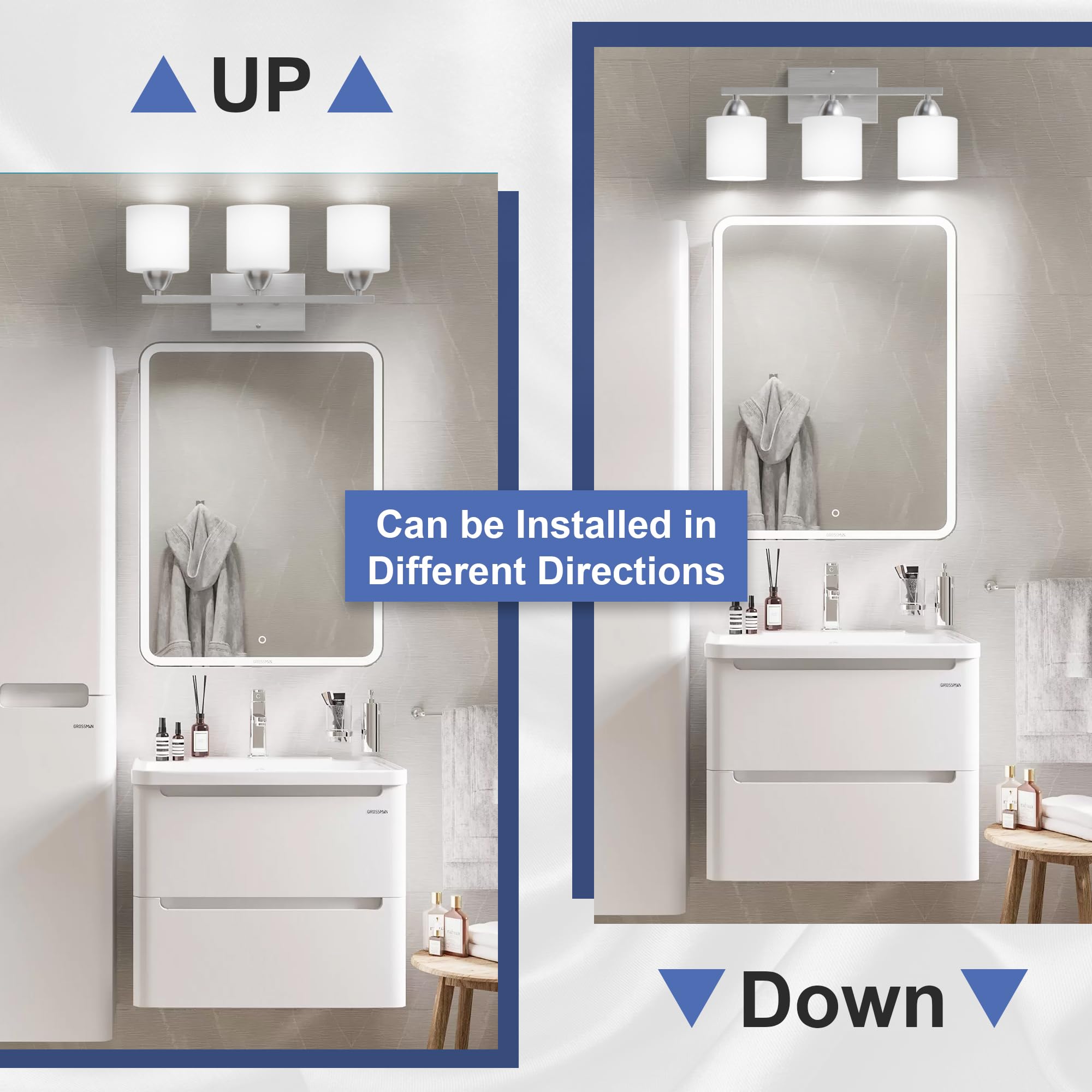 Dekang Bathroom Lighting Fixtures Over Mirror Brushed Nickel, Anti-Rust 3-Light Bathroom Vanity Lights, Modern 18Inches Wall Sco