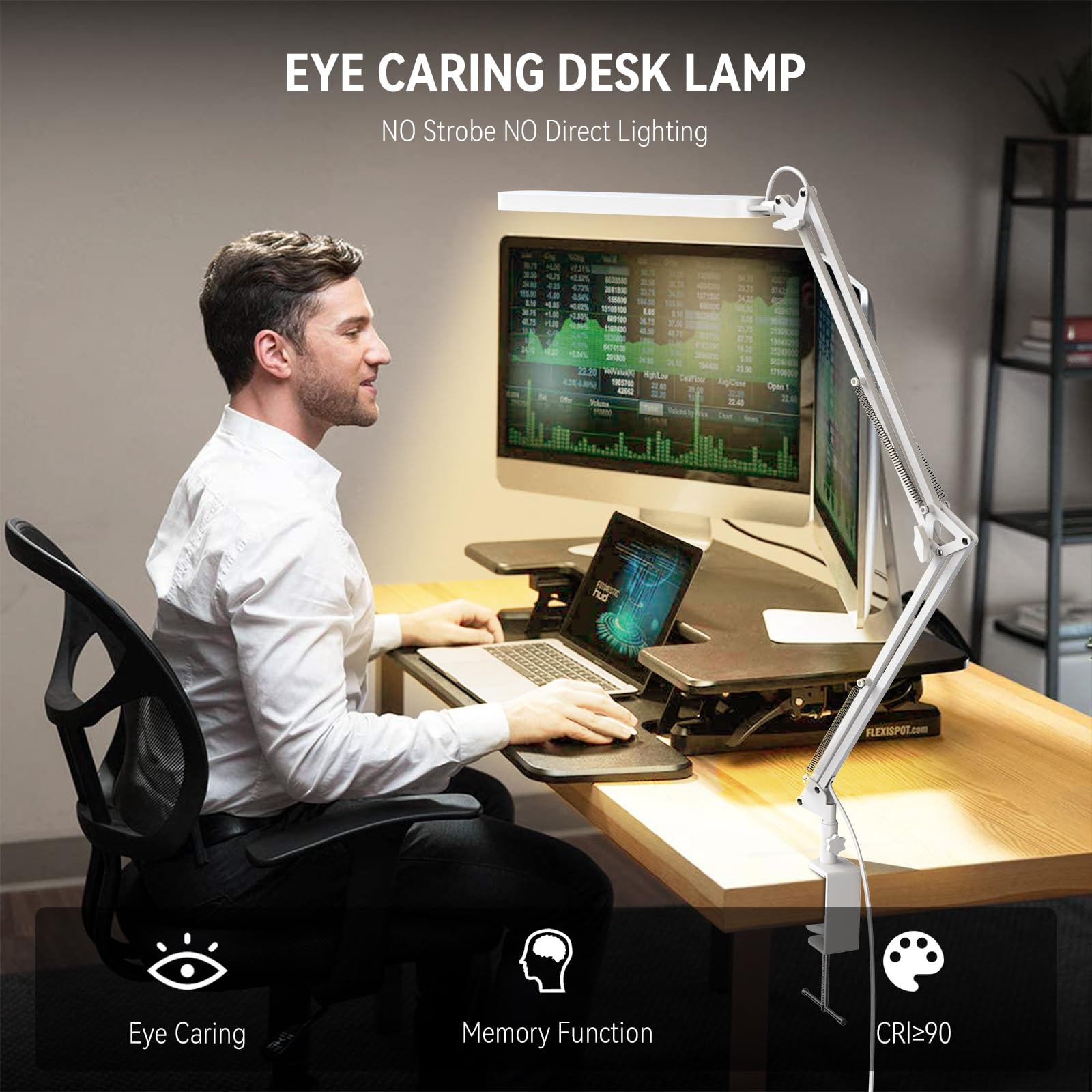 Skyleo Led Desk Lamp - 31.5'' Desk Light - 5 Color Modes X 11 Brightness Levels - Adjustable Swing Arm - Timmer & Memory Functio