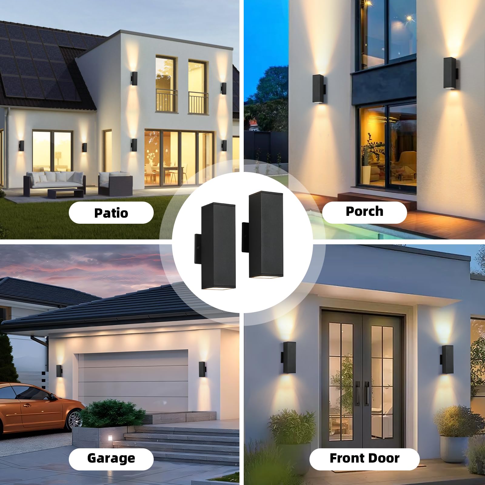 Tewei Led Outdoor Wall Sconce Lights Modern Exterior Lighting Fixtures With 7W Led Bulbs  Matte Black Square Up And Down Outdoor Lights For House Front Porch Garage  Warm White 3000K  6 Pack
