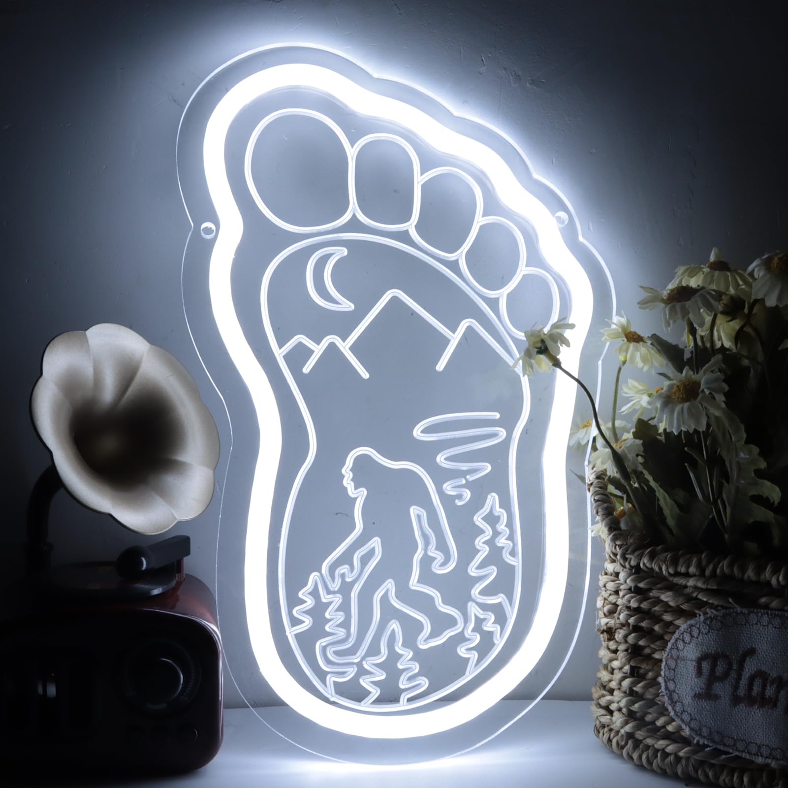 Pinlangdou White Sasquatch Neon Sign Bigfoot Mountain Forest Neon Light For Bedroom Hallway Garage Home Wall Decor Man Cave ChildrenS Room For Birthday Party Gifts For Fans Friends Kids