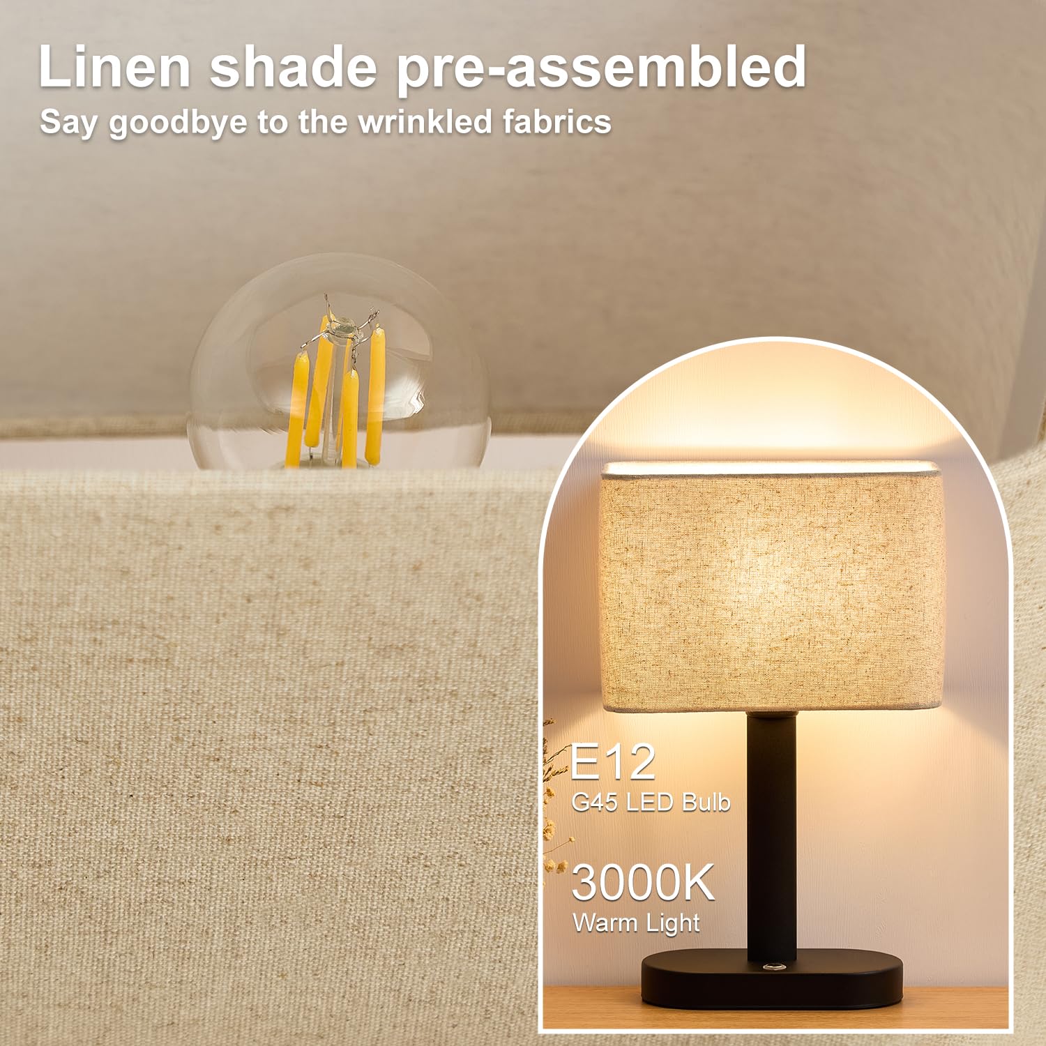 SAIWEYA 12.6 Cordless Touch Table Lamp, 5200mAh Rechargeable Desk Lamp, Stepless Dimming Modern Bedside Lamps with 3000K Warm Li