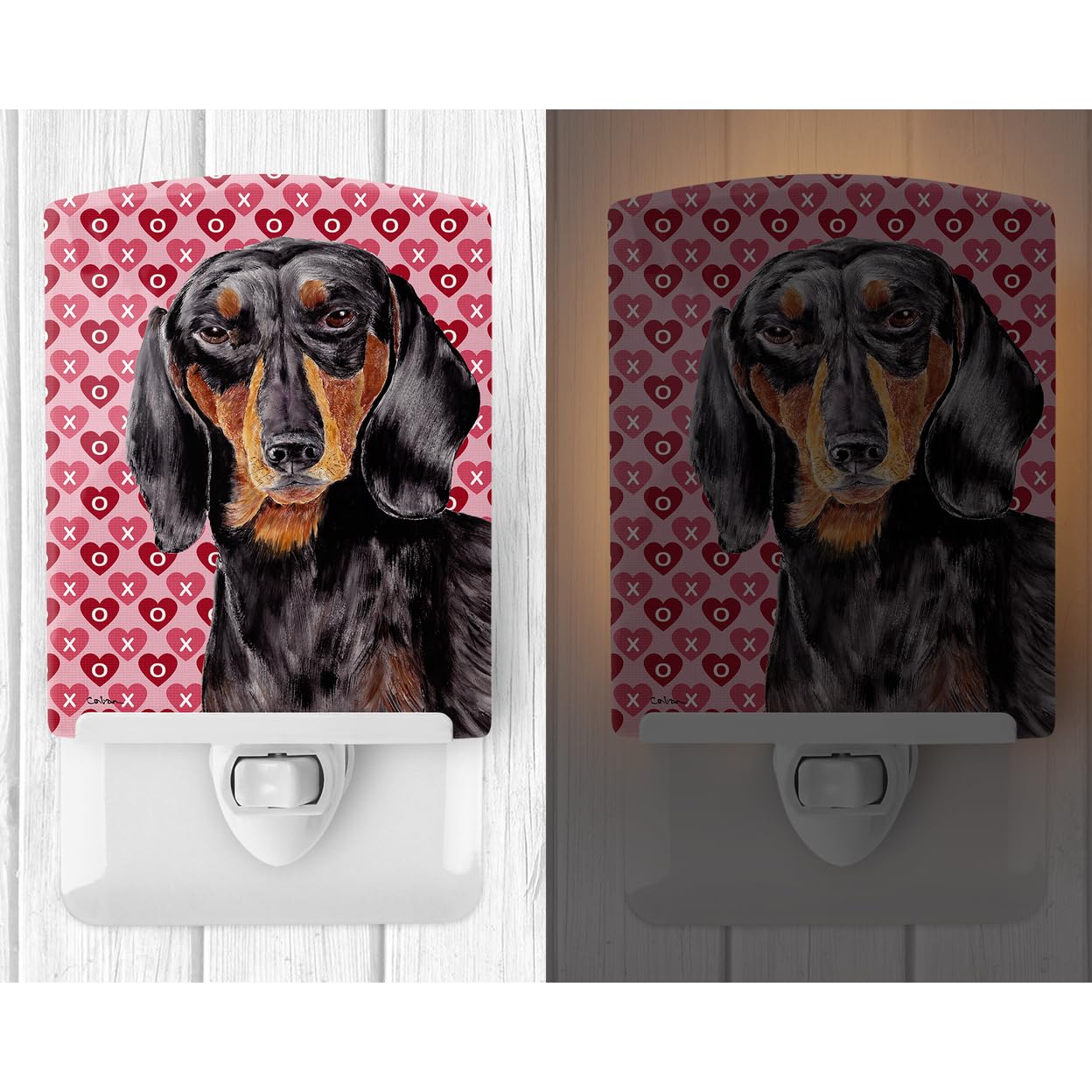 Carolines Treasures Ceramic Night Light, Dachshund Black Tan Hearts, UL-Certified, 6x4x3 inches, Multicolor, Model SC9276CNL