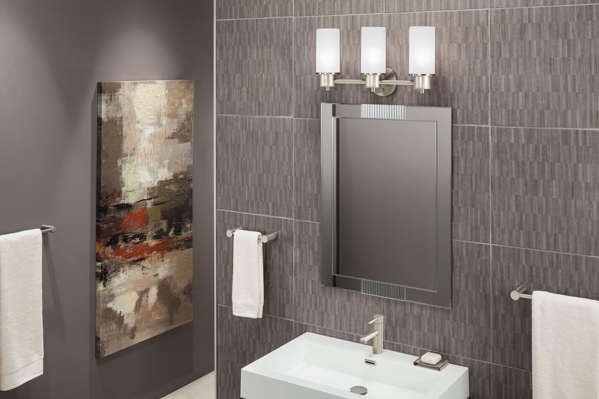 Moen Dn0763Ch Iso 3-Light Dual-Mount Bath Bathroom Vanity Fixture With Frosted Glass, Chrome 9.60 X 20.60 X 10.00 Inches