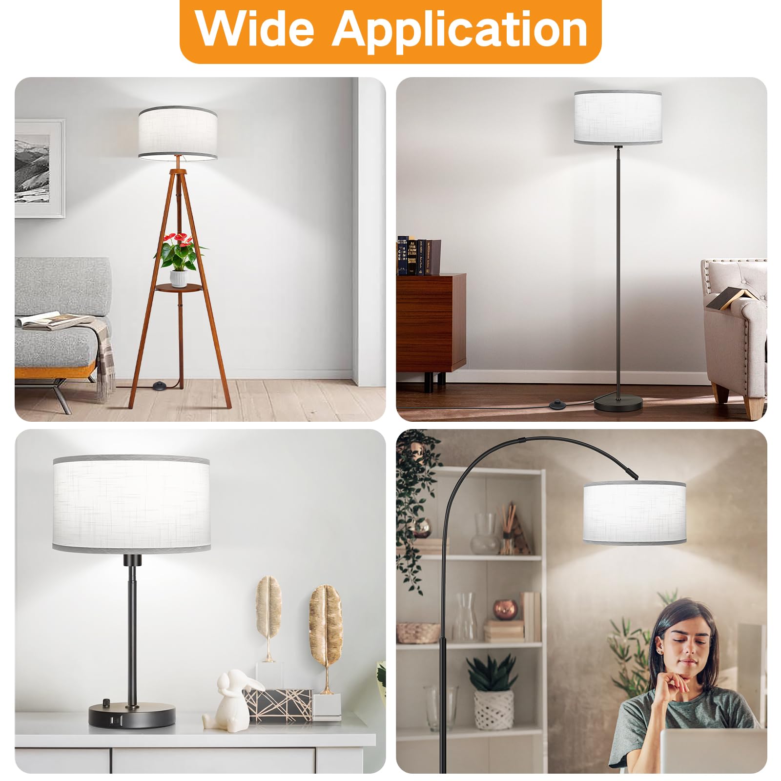 Outon Drum Lamp Shades For Floor Lamps, 16'' Top X16 ''Bottom X 9'' High, Easy To Assemble, Replacement White Lampshades For Tab