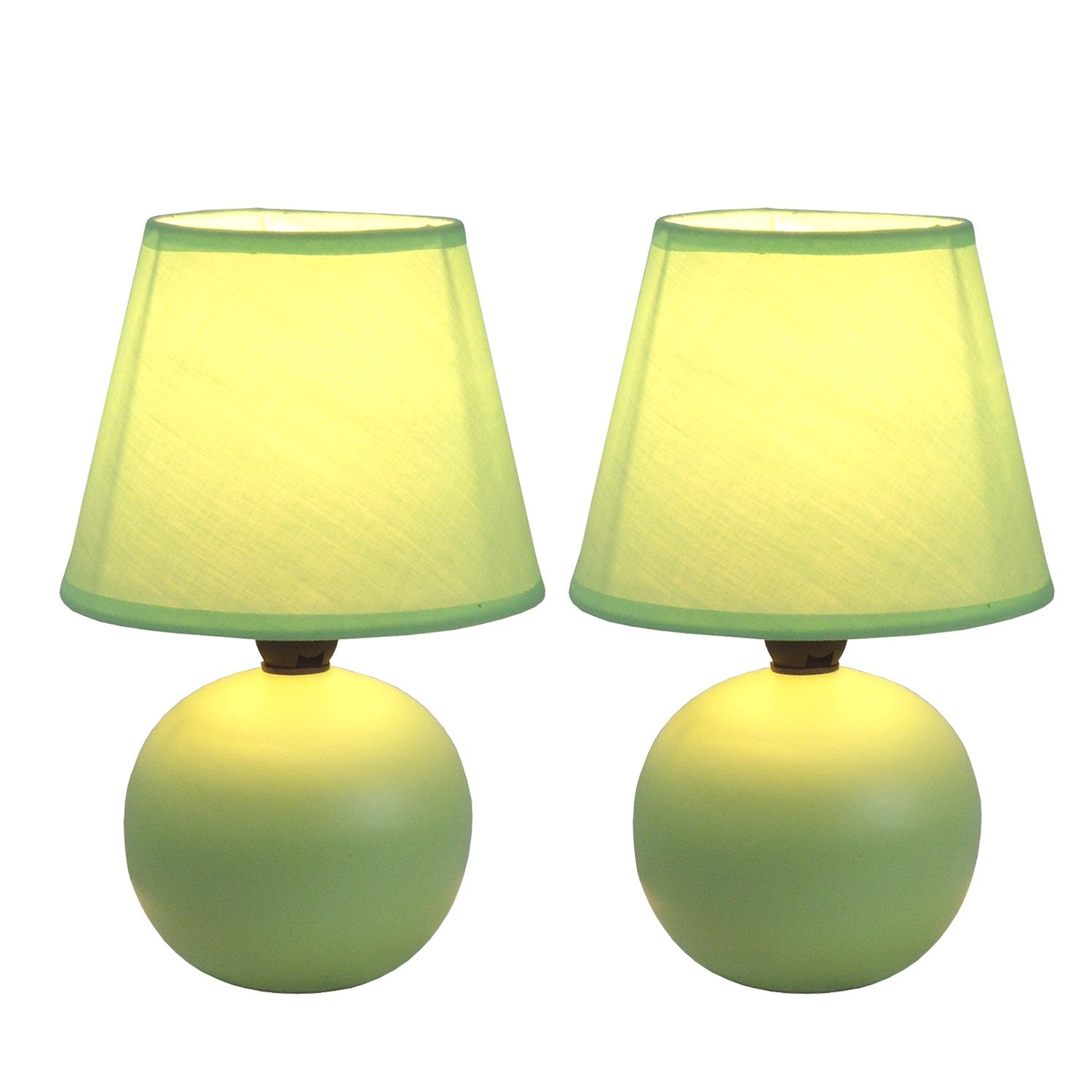 Simple Designs Lt2008-Grn-2Pk Mini Ceramic Globe Table Lamp 2 Pack Set With Matching Fabric Shade, Green