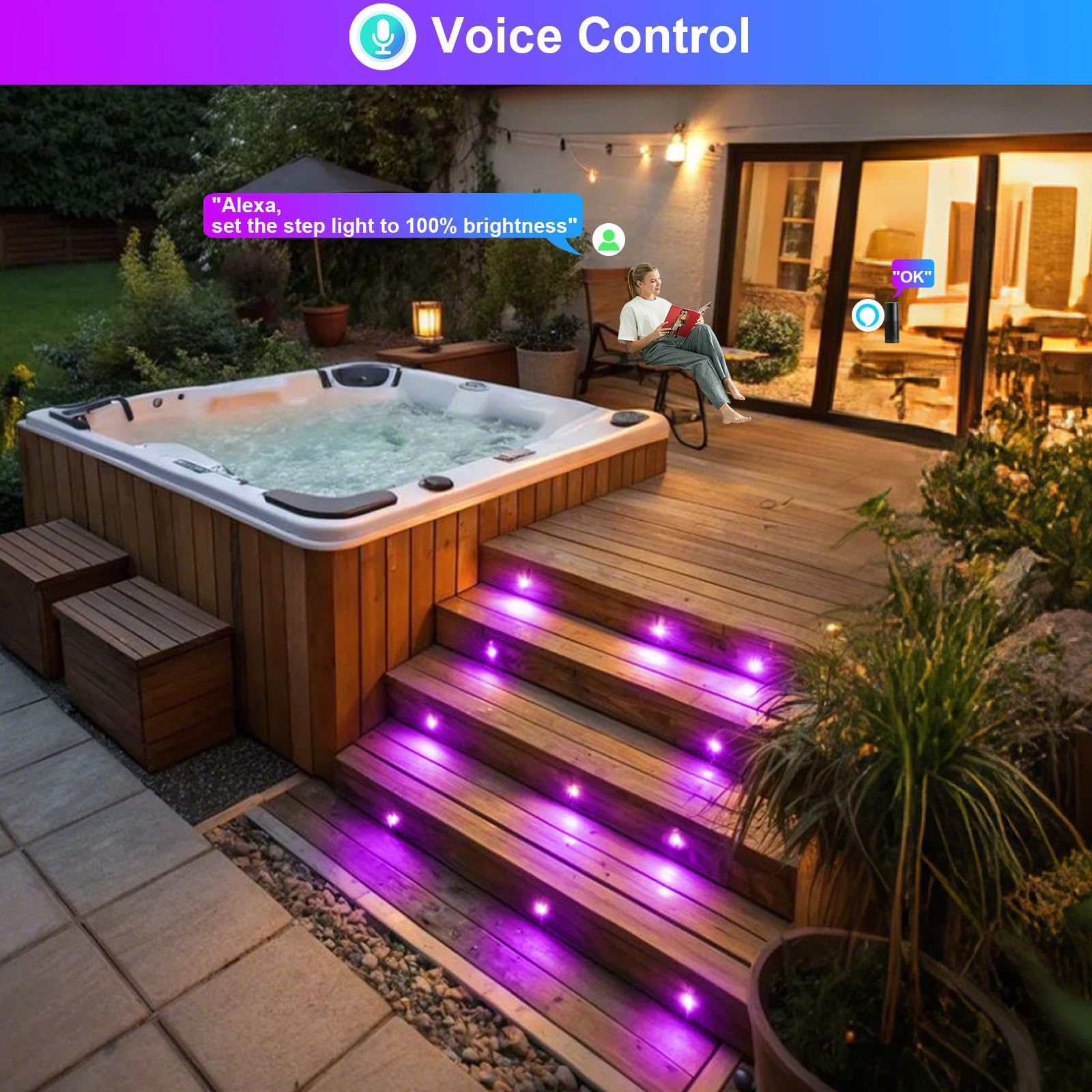 Sumaote Smart LED Deck Lights - 20 Pack, RGB Color, IP67 Waterproof, Low Voltage, Model D31
