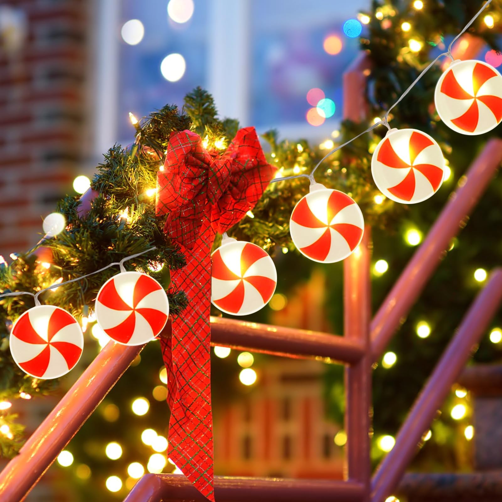 Brightown Christmas String Lights Battery Operated,10FT Battery Powered with 20 Lollipop Lights,Christmas String Lights for Winter Festival Party Indoor Decor (Candy)