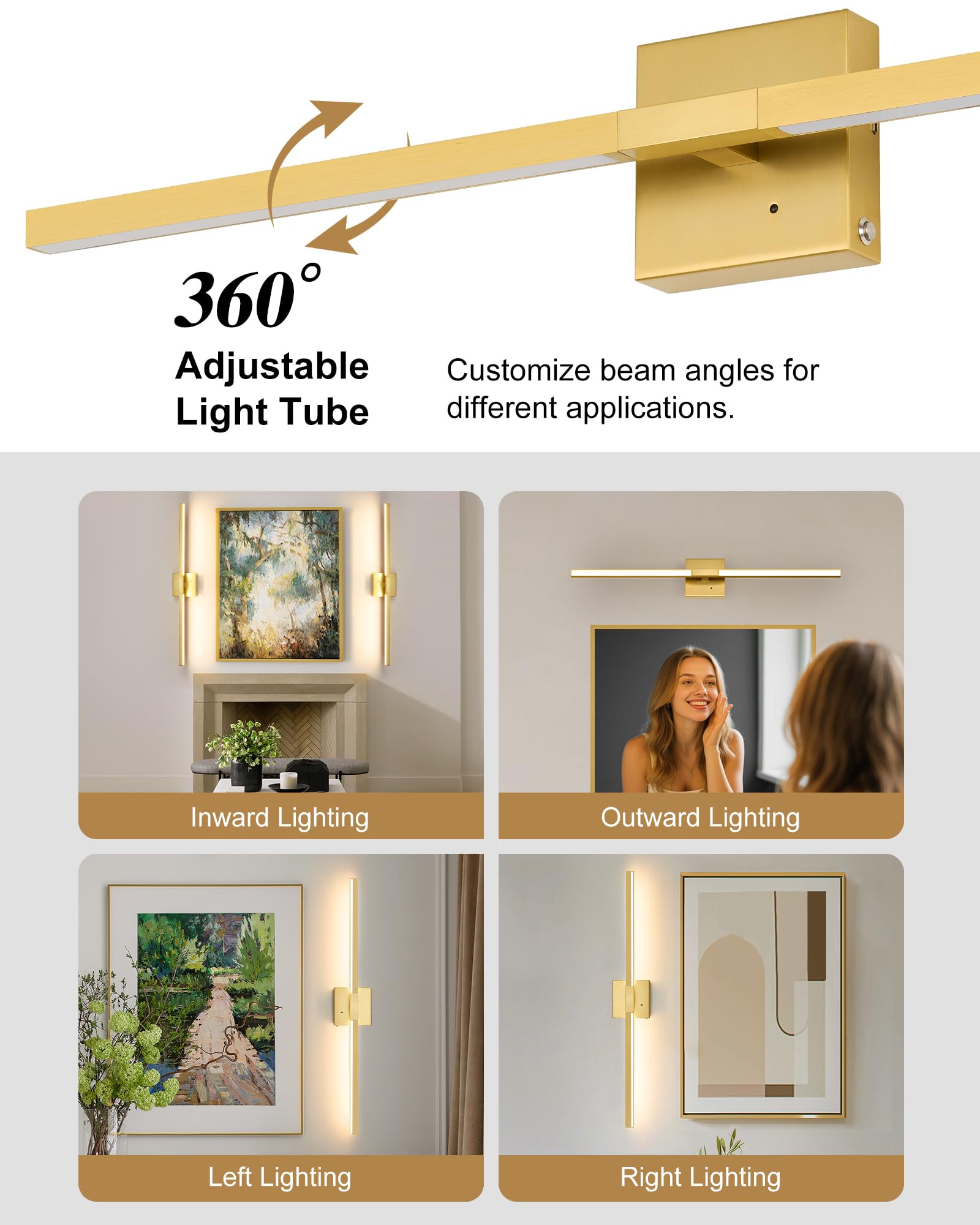 Rechargeable Battery Operated Wall Sconce Set of Two, 24 Inch, Wireless, 3000K/4500K/6000K, Dimmable, Timer, Remote, Touch Contr