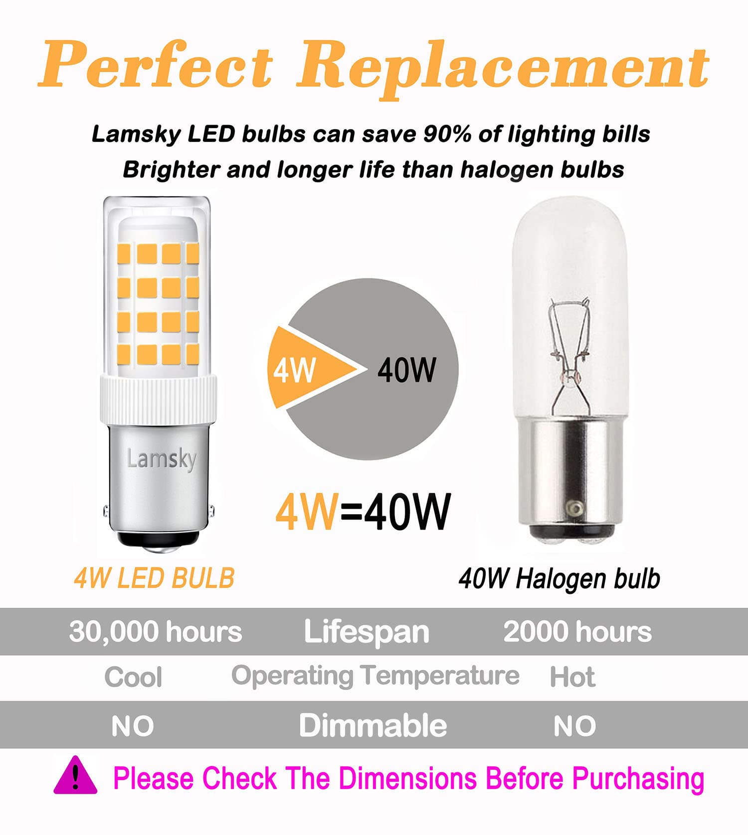 Lamsky Led Ba15D Double Contact Bayonet Base 120 Volts 4W Led Light Bulb,T3/T4/C7/S6,Warm White 2700K,Led 40W Halogen Replacemen