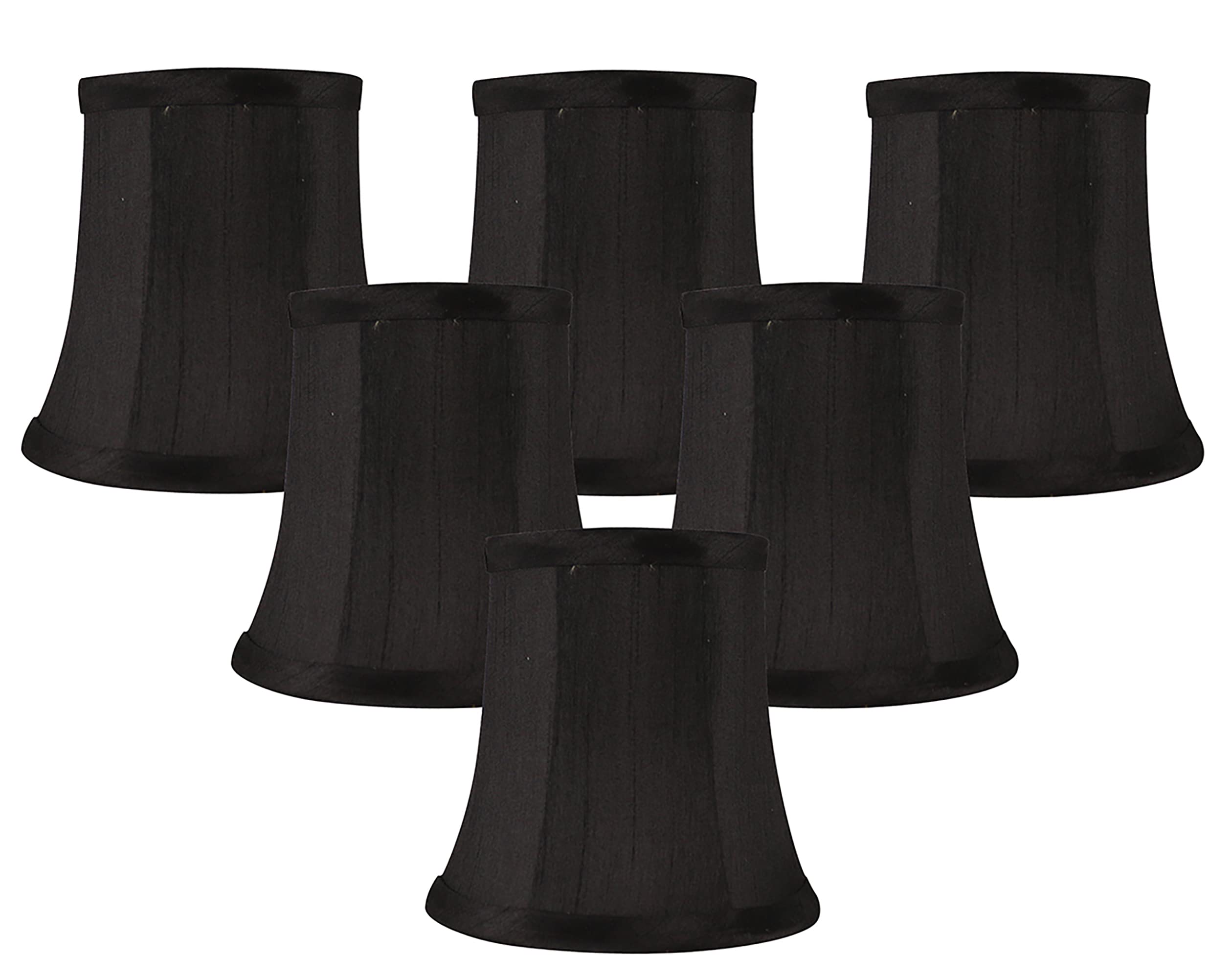Meriville Set Of 6 Black Faux Silk Clip On Chandelier Lamp Shades, 3.5-Inch By 5-Inch By 4.75-Inch