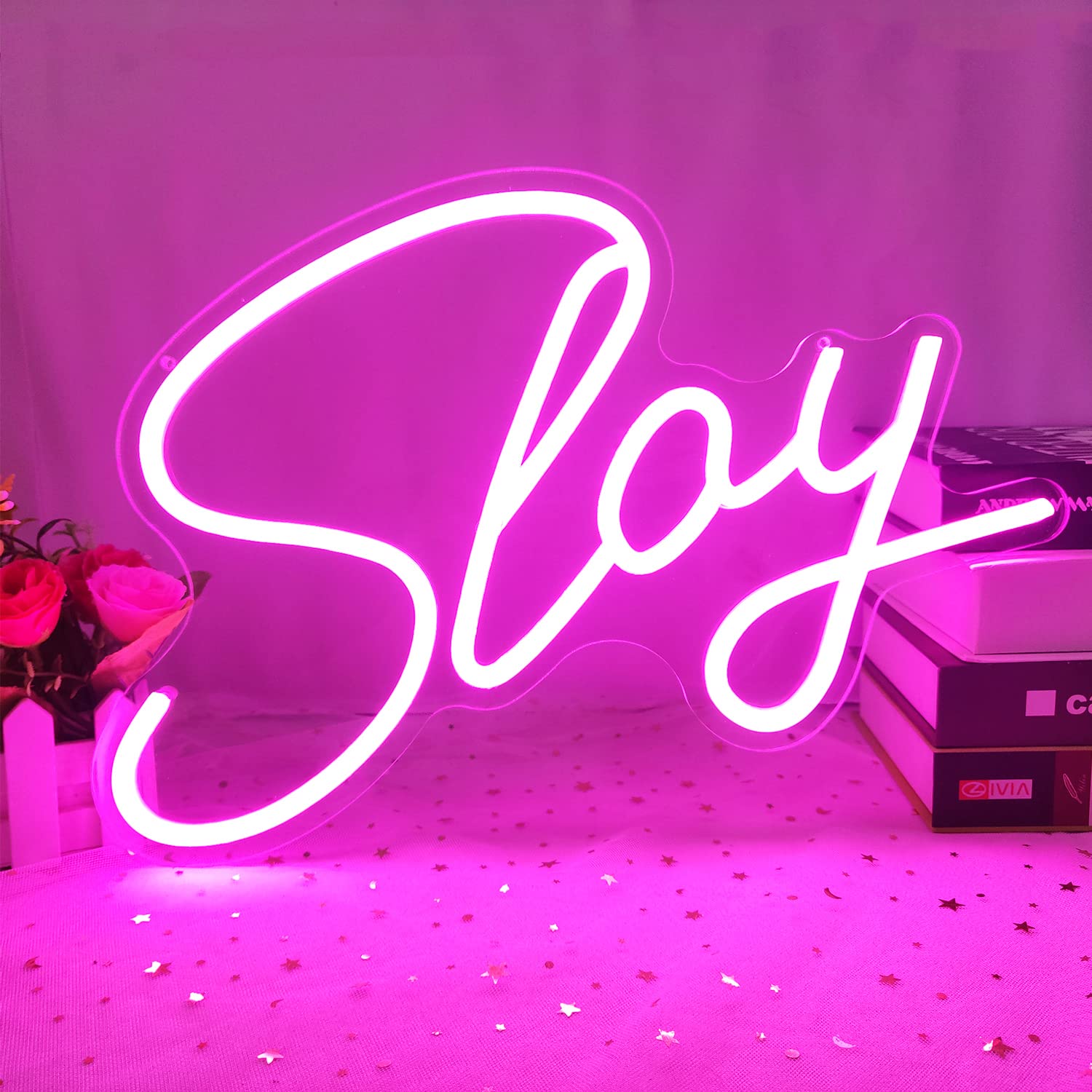GMMLLG Neon LED Light Sign - Dimmable Wall Decor, 15.7inx9.4in, Strong Transparent Acrylic, Pink