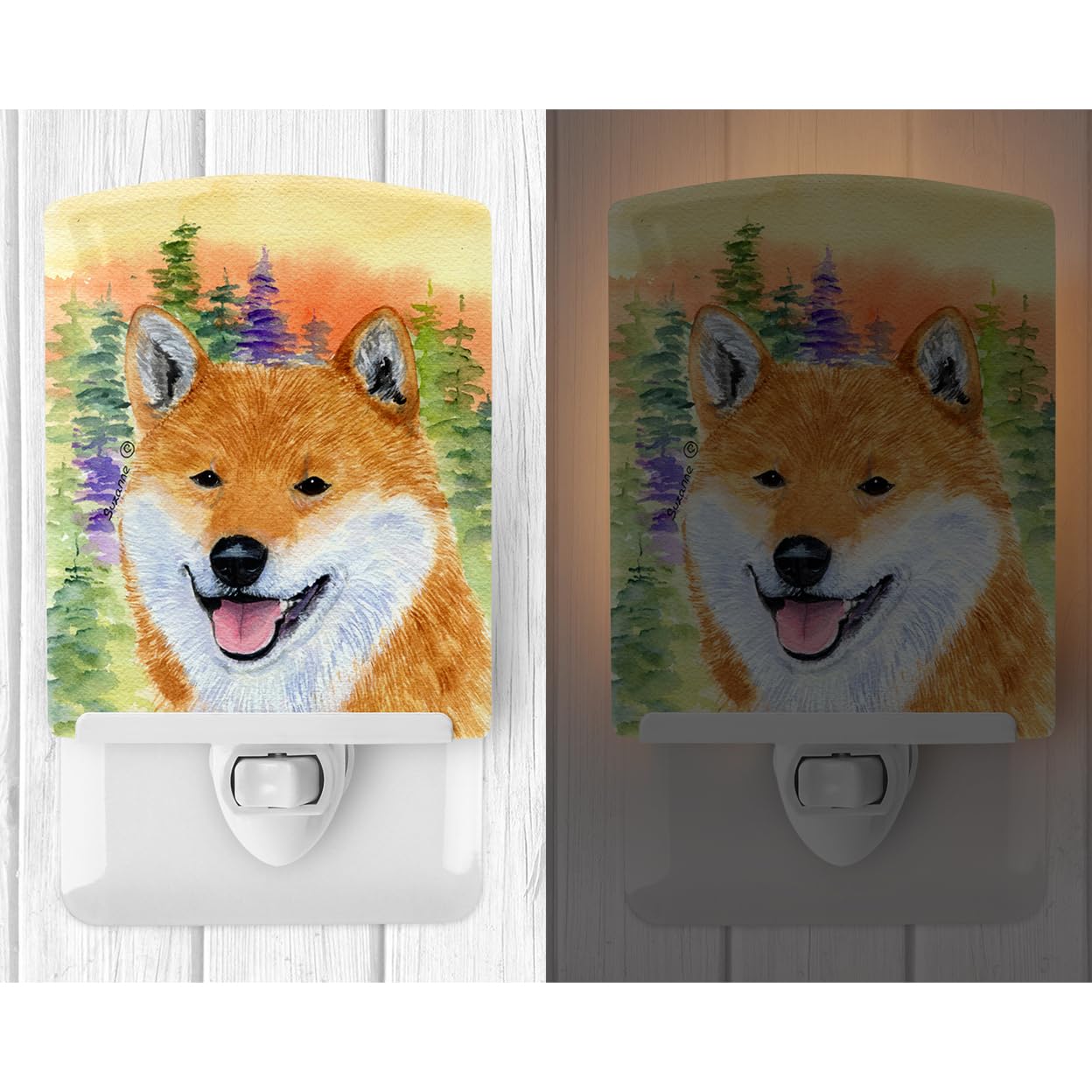 Caroline'S Treasures Ss8234Cnl Shiba Inu Ceramic Night Light Compact, Ul-Certified, Ideal For Bedroom, Bathroom, Nursery, Hallway, Kitchen, 6X4X3, Multicolor