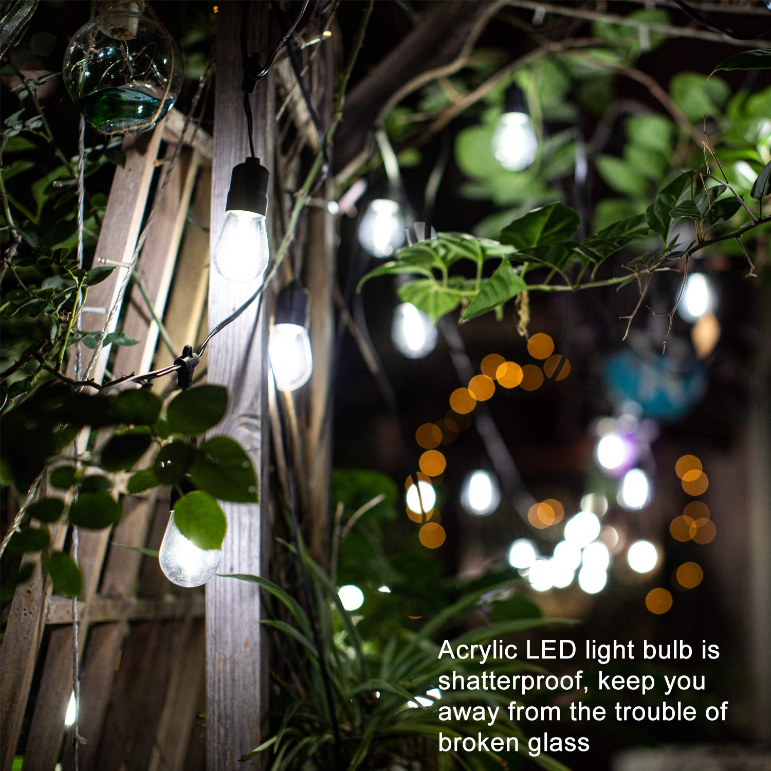 YOSION 30ft Cool White LED Outdoor String Lights, Waterproof Festoon with 10 Shatterproof Bulbs for Garden, Patio, Wedding, Christmas
