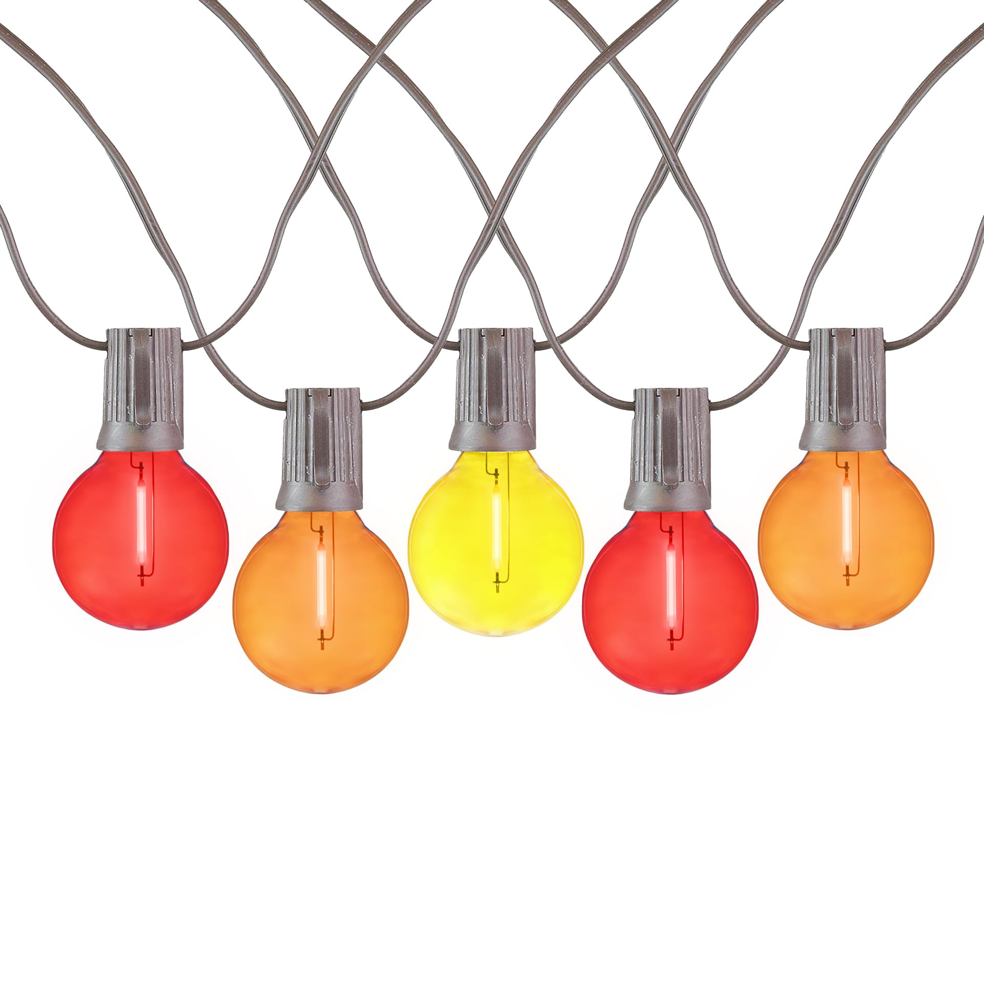 Novelty Lights G40 Filament LED String Light, Translucent Red/Orange/Yellow Bulbs, 25 Globe Lights with 12 Spacing on Green Wire