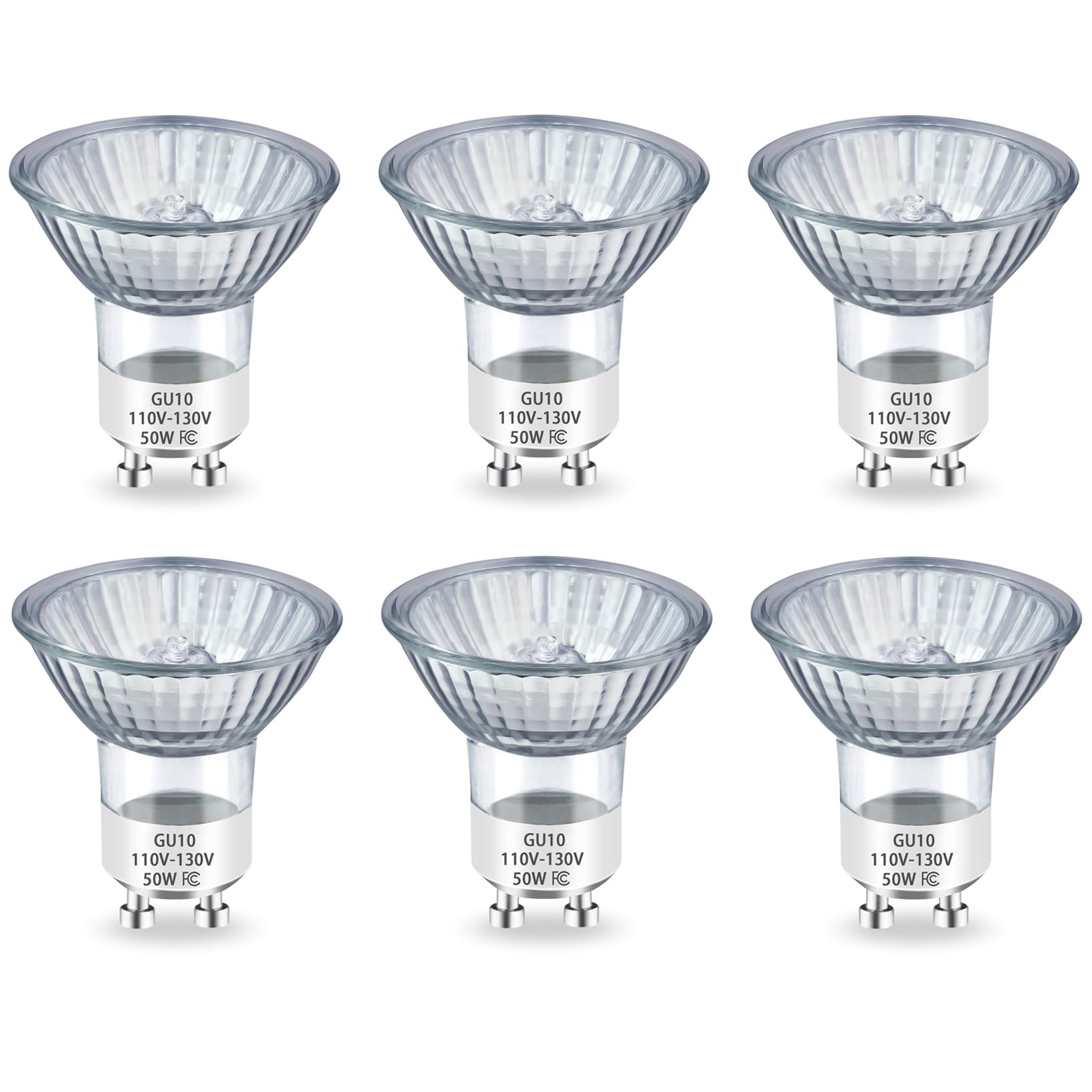 Rugfew Gu10 Halogen Bulb 120V 50W Halogen Light Bulbs,Gu10+C,110-130 Volt 50 Watt Mr16 With Glass Cover, 2700K Warm White, Dimma