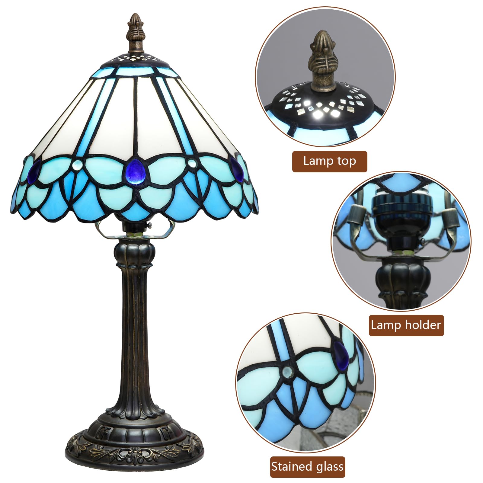 Tiffany Lamp Little Blue Butterfly Style Stained Glass Reading Lamp 8X8X14 Inch Bedroom Bedside Nightstand Night Light Home Offi