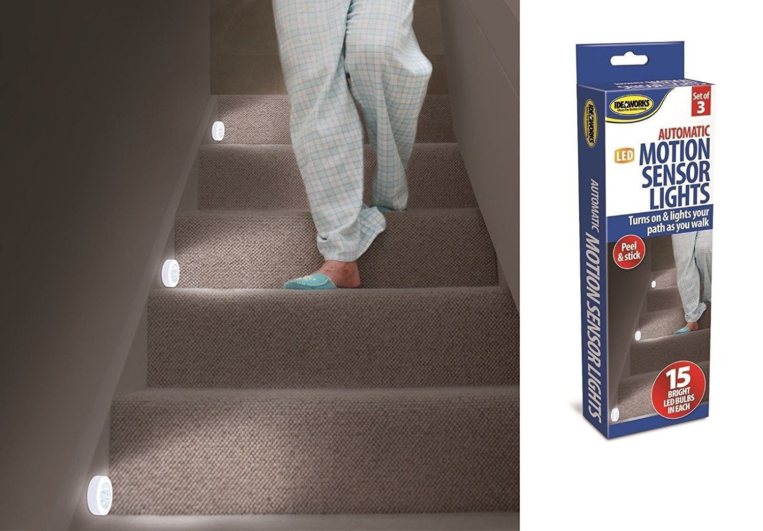 3 Motion Sensor Lights Stairs Path Night Led Automatic Hall Hallway Bathroom New