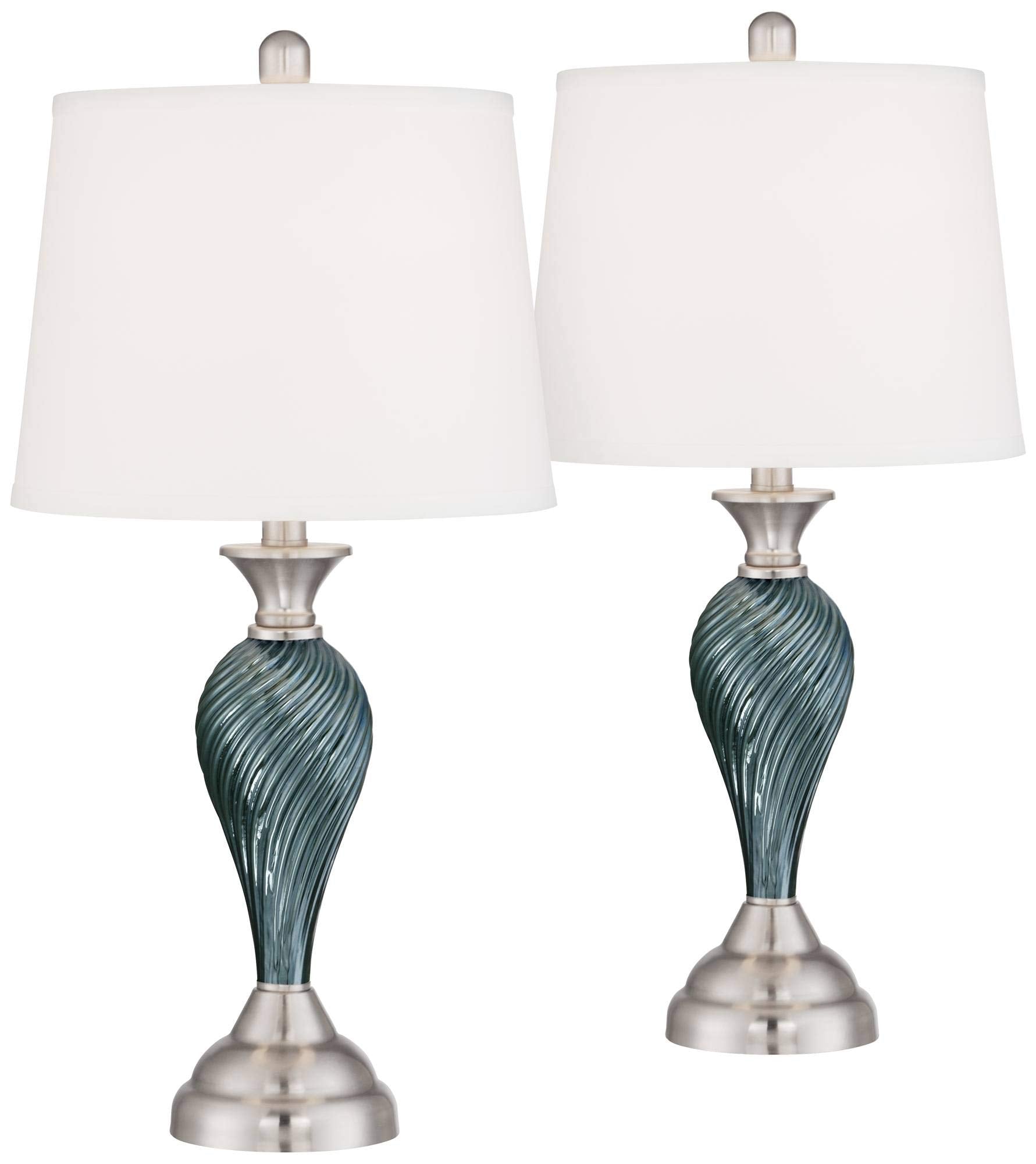 Regency Hill Table Lamps Set of 2, 25in High, Green-Blue Glass, Modern Coastal Design, Model 8M664