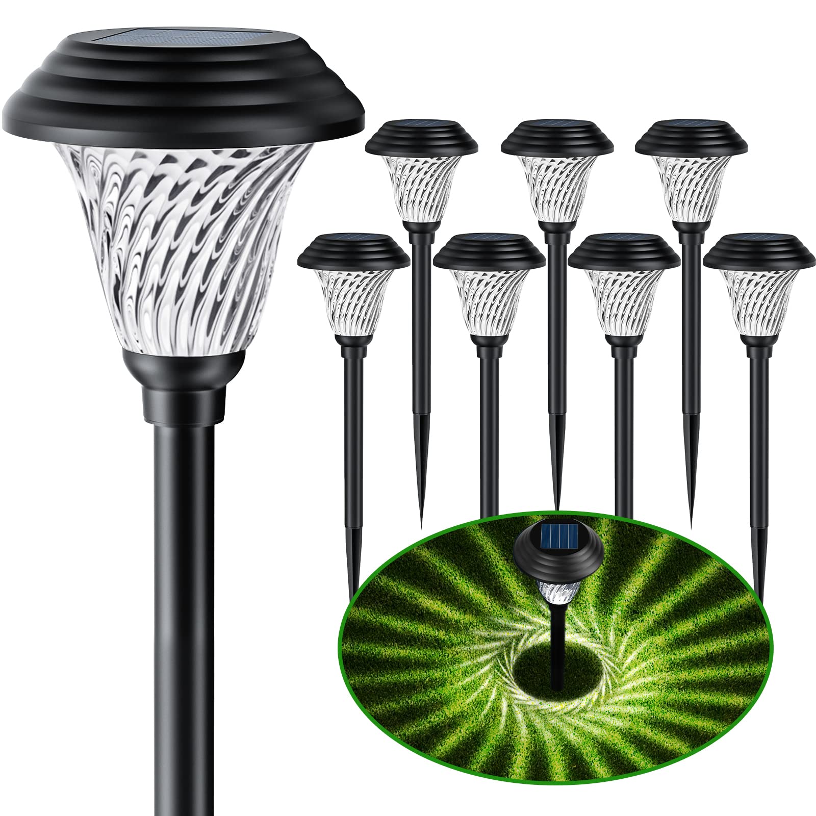 Jkoeier Solar Outdoor Lights 8 Pack, IP65 Waterproof, 12 Hrs LongLasting Landscape Lighting Solar Garden Lights Decorative for
