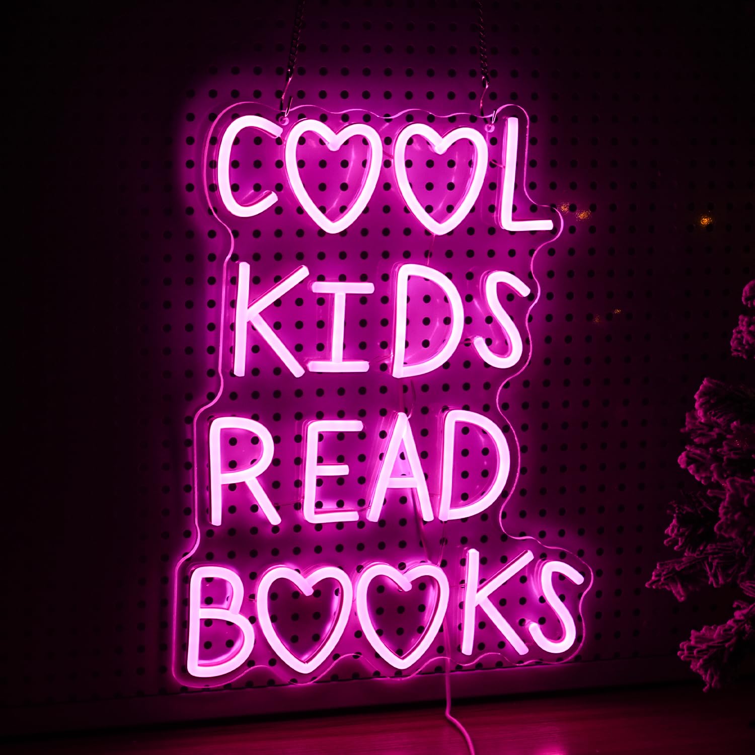 GNVETZLL Neon Sign - Cool Kids Read Books Light, Dimmable, USB Powered, Pink Acrylic, 16.3 x 12.4 In for Classroom & Kids Room Decor