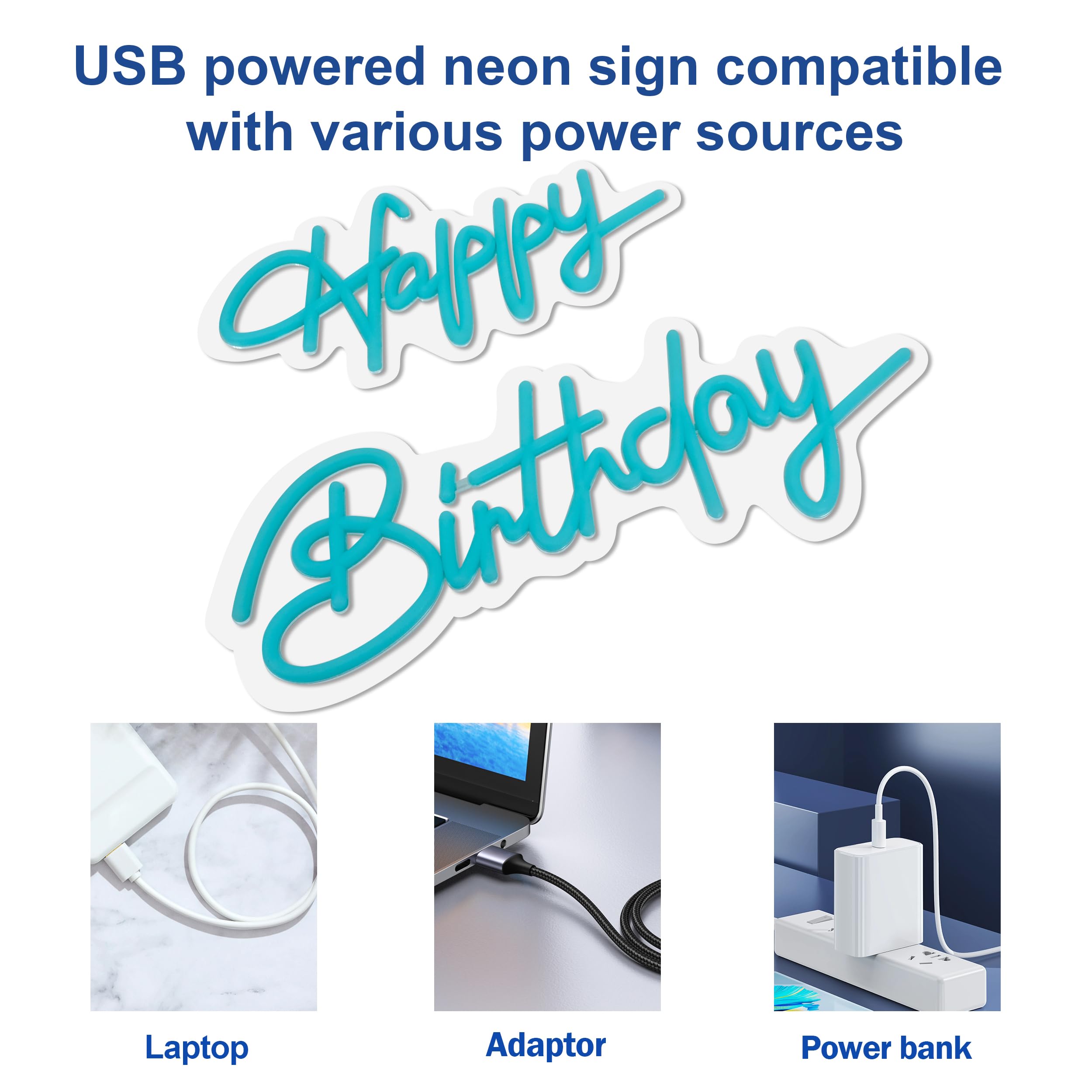 Liuisneo Happy Birthday Neon Sign,Innovative Integral Forming Process,With Dimmable Switch For All Holiday Party And Home Decoration,Total Length 28Inch,Blue