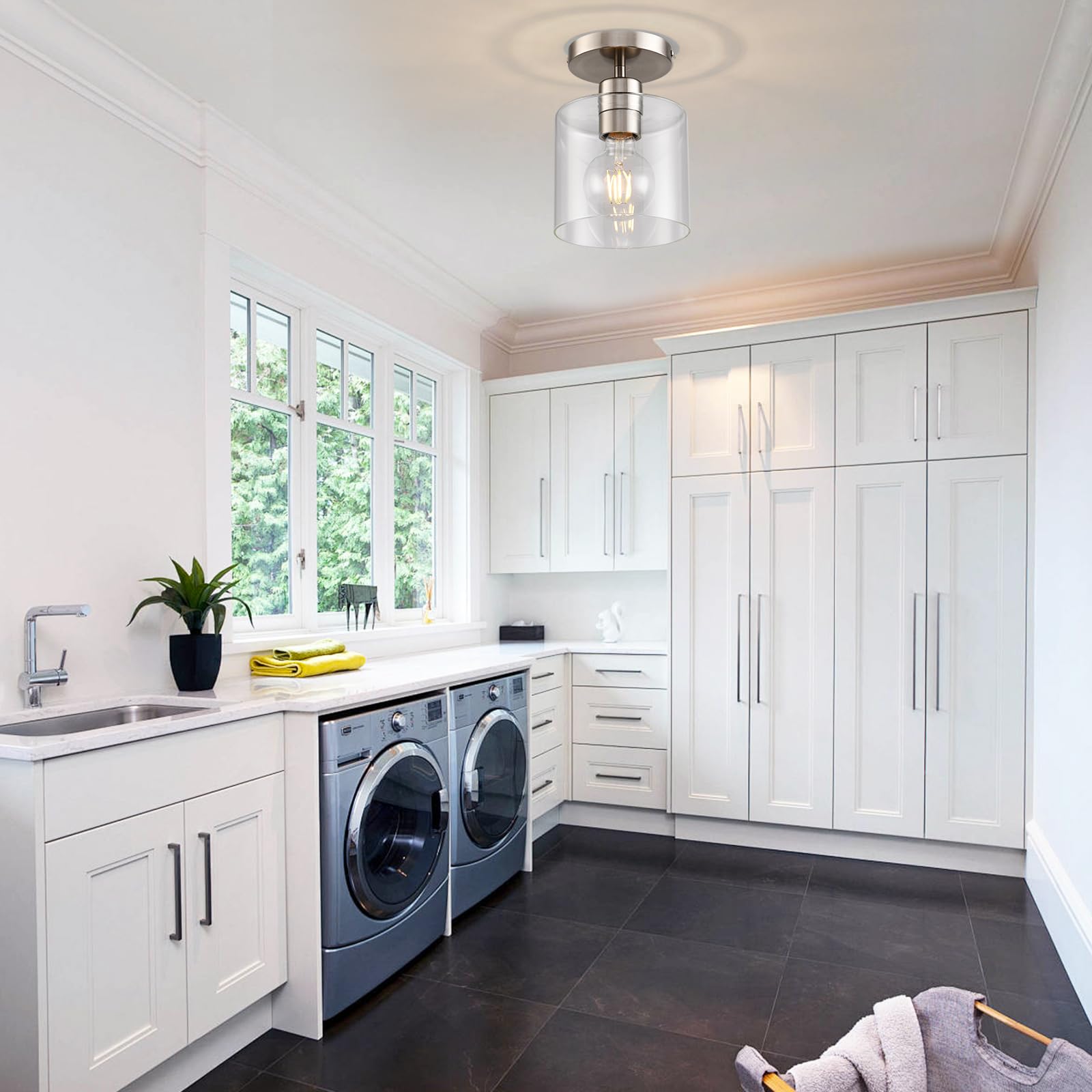 Klss Brushed Nickel Semi Flush Mount Ceiling Light,Modern Ceiling Light Fixture For Closet Hallway Entryway Fixture Brushed Nick