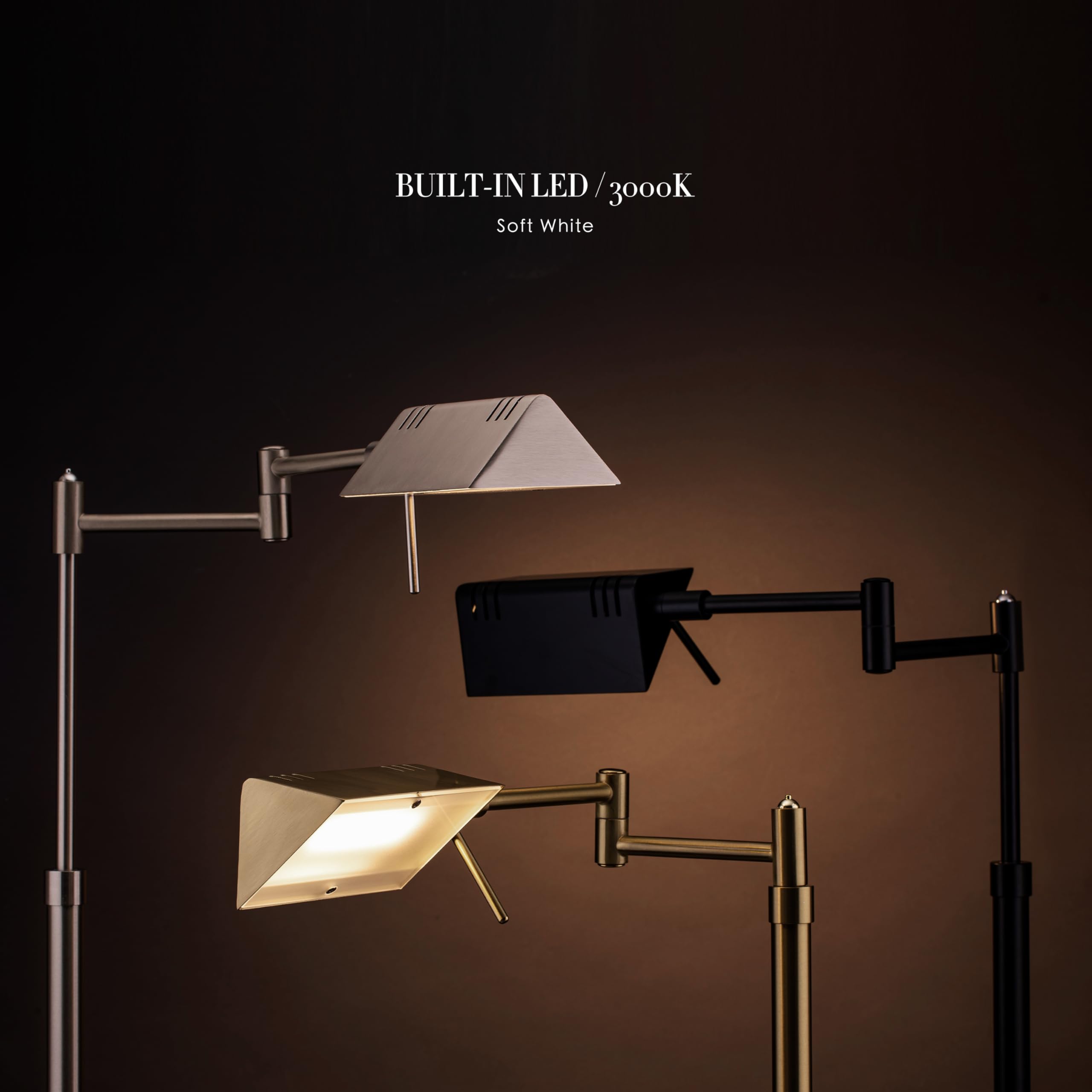 OBright Dimmable LED Floor Lamp, 12W, Adjustable Height, Brushed Nickel, Model OB-FL05D