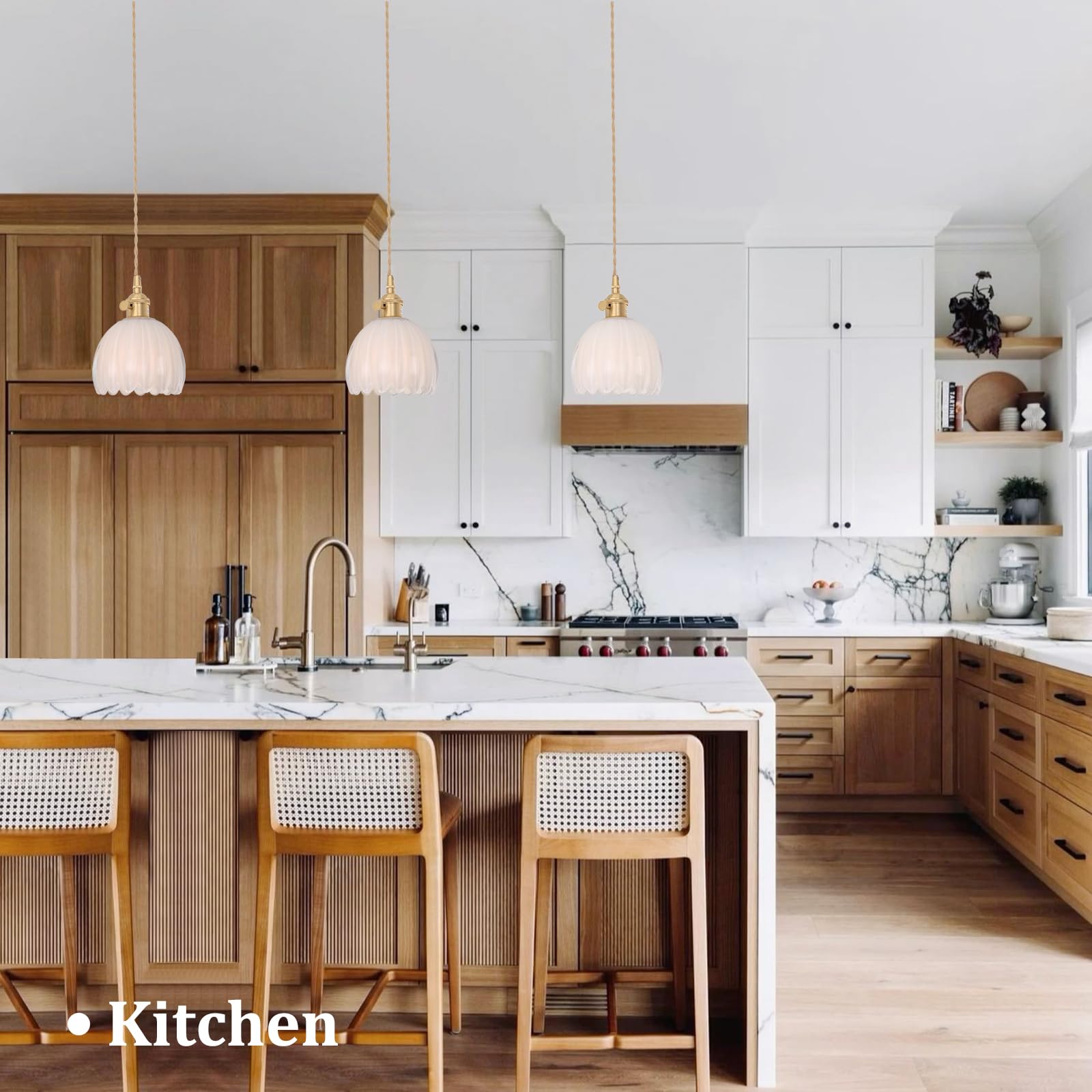 Shenmoyl Mini Plug In Pendant Light Hanging Light Fixture Corded On/Off Switch Brass Pendant Light With White Tulip Glass Lampsh