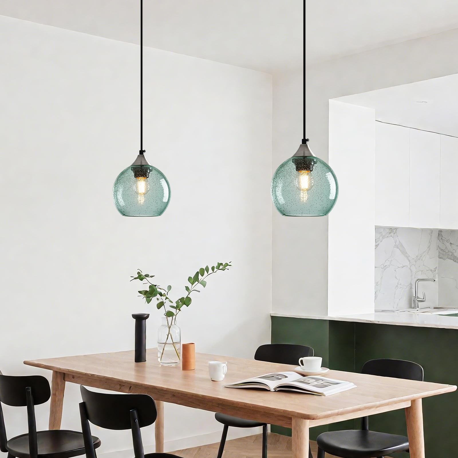 Lbsqj Light Green Glass Pendant Lights Kitchen Island Globe Pendant Light Fixtures Modern Pendant Lighting For Bedroom Living Dining Room Light Fixture (5.9 In  3 Pack)