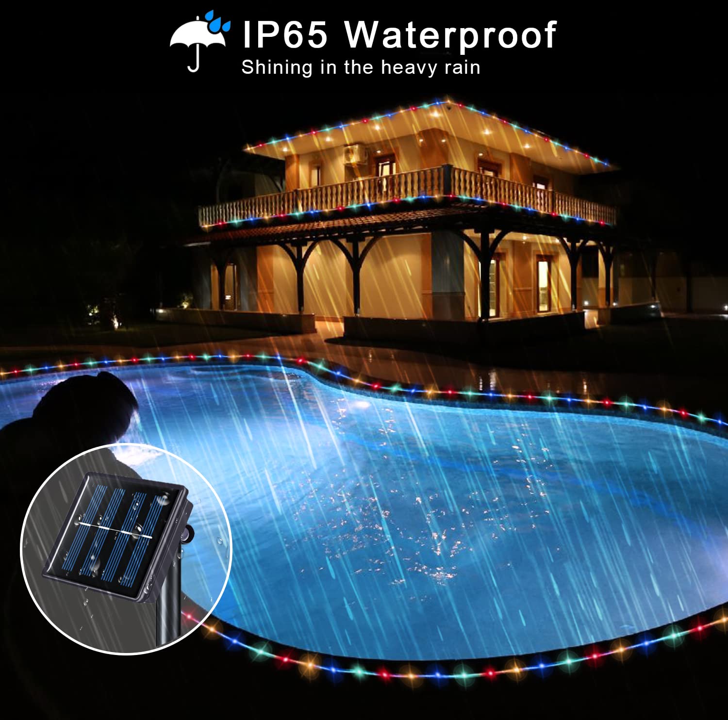 POTIVE Solar Christmas Rope Lights - 100 LED, 2 Pack, Multicolor, Outdoor Trampoline Accessories, 8 Modes