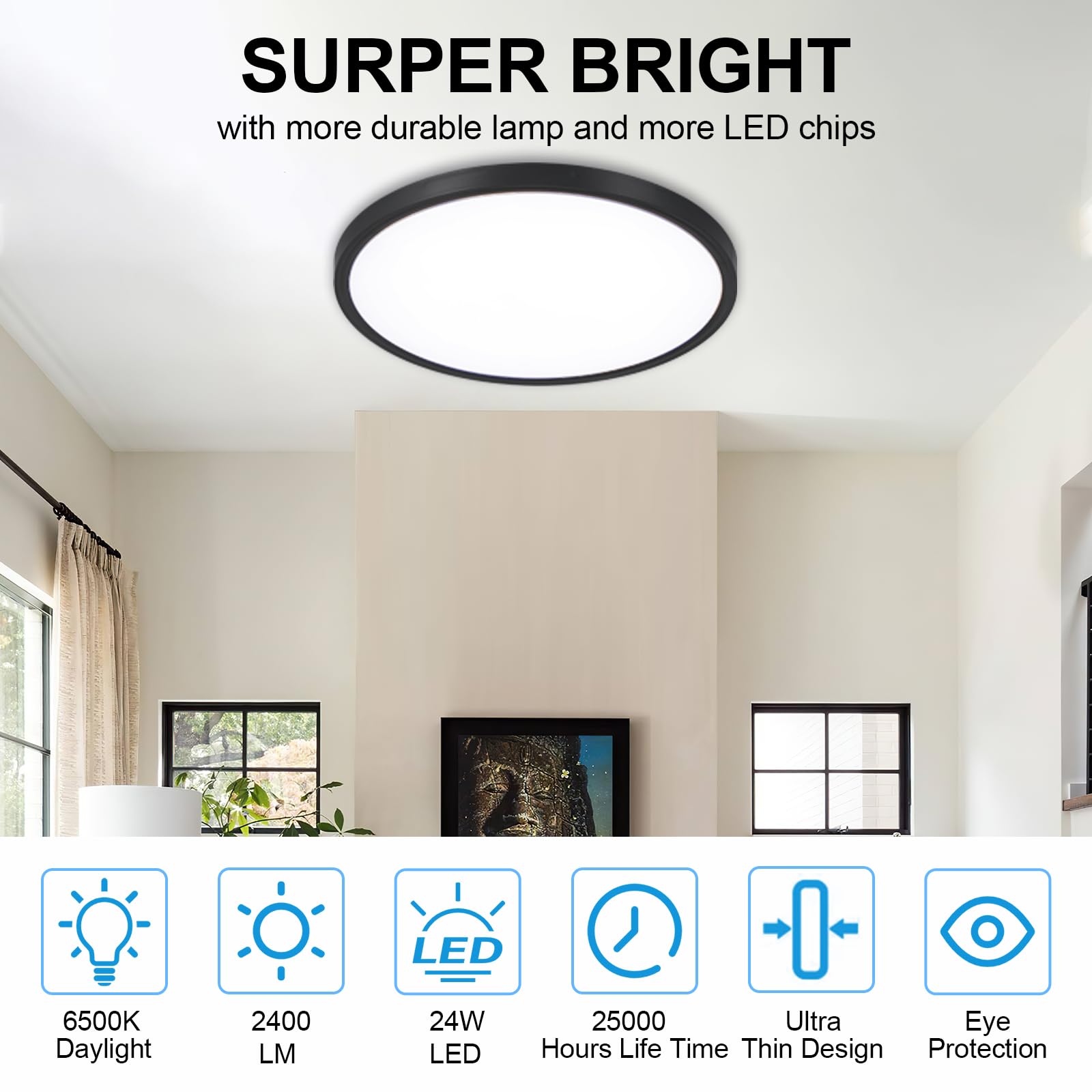 DINGLILIGHTING 4Pack LED Flush Mount Ceiling Light 12in Dimmable 5CCT 24W Black