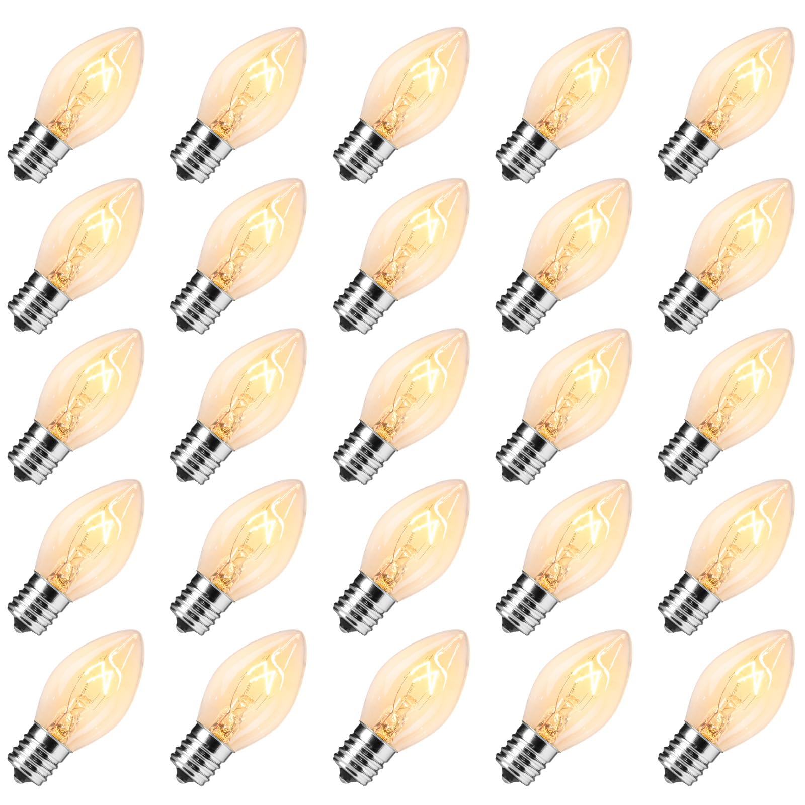 Minetom 50 Pack C7 Incandescent Light Bulbs, C7 Replacement Bulb For Christmas String Light, E12 Candelabra Base, 5 Watt, Clear