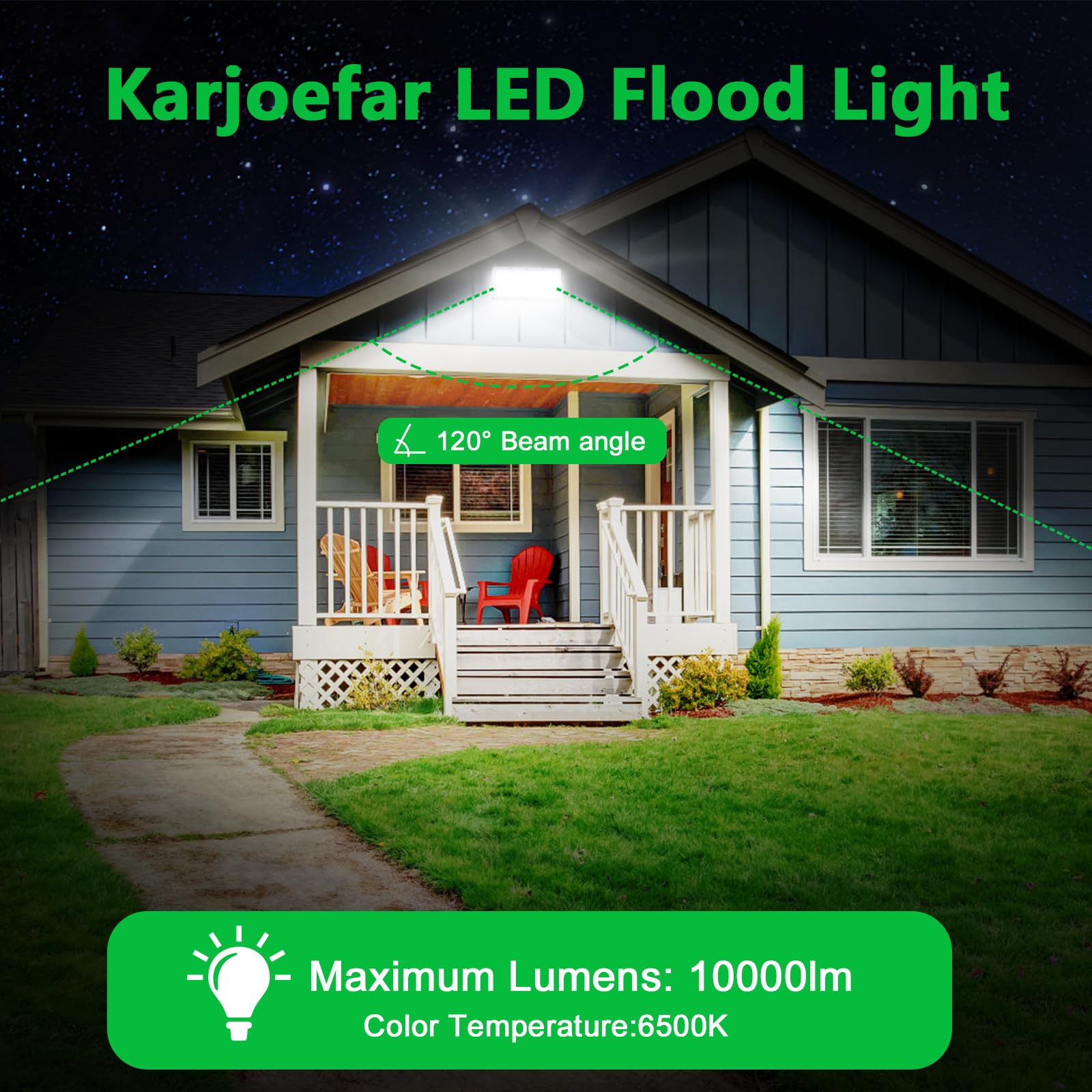 Led Flood Lights Outdoor, 100W 10000Lm Outside Work Light With Plug, Outdoor Security Light 6500K Daylight White, Ip66 Waterproo