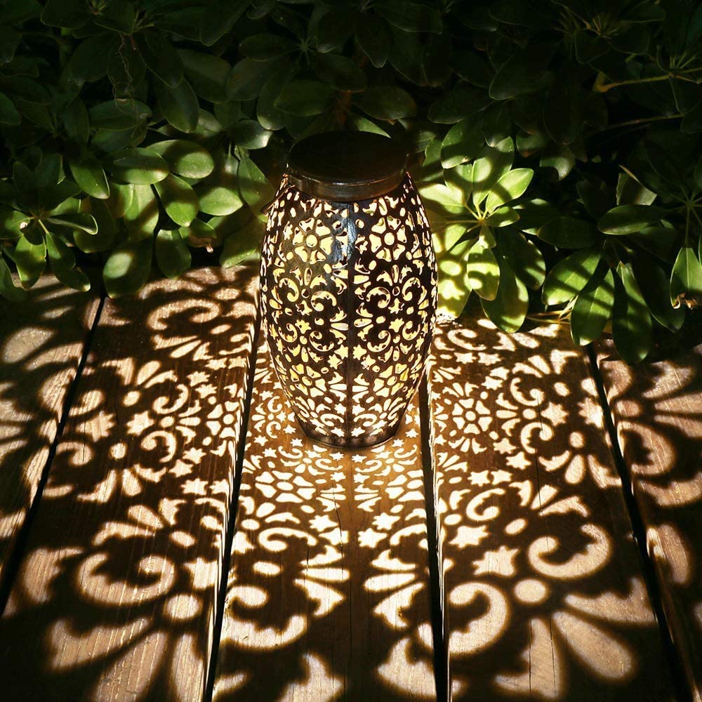 KAIXOXIN Solar Lantern Lights, Metal, Large, Silver, for Outdoor Hanging or Table Use in Patio, Courtyard, Garden