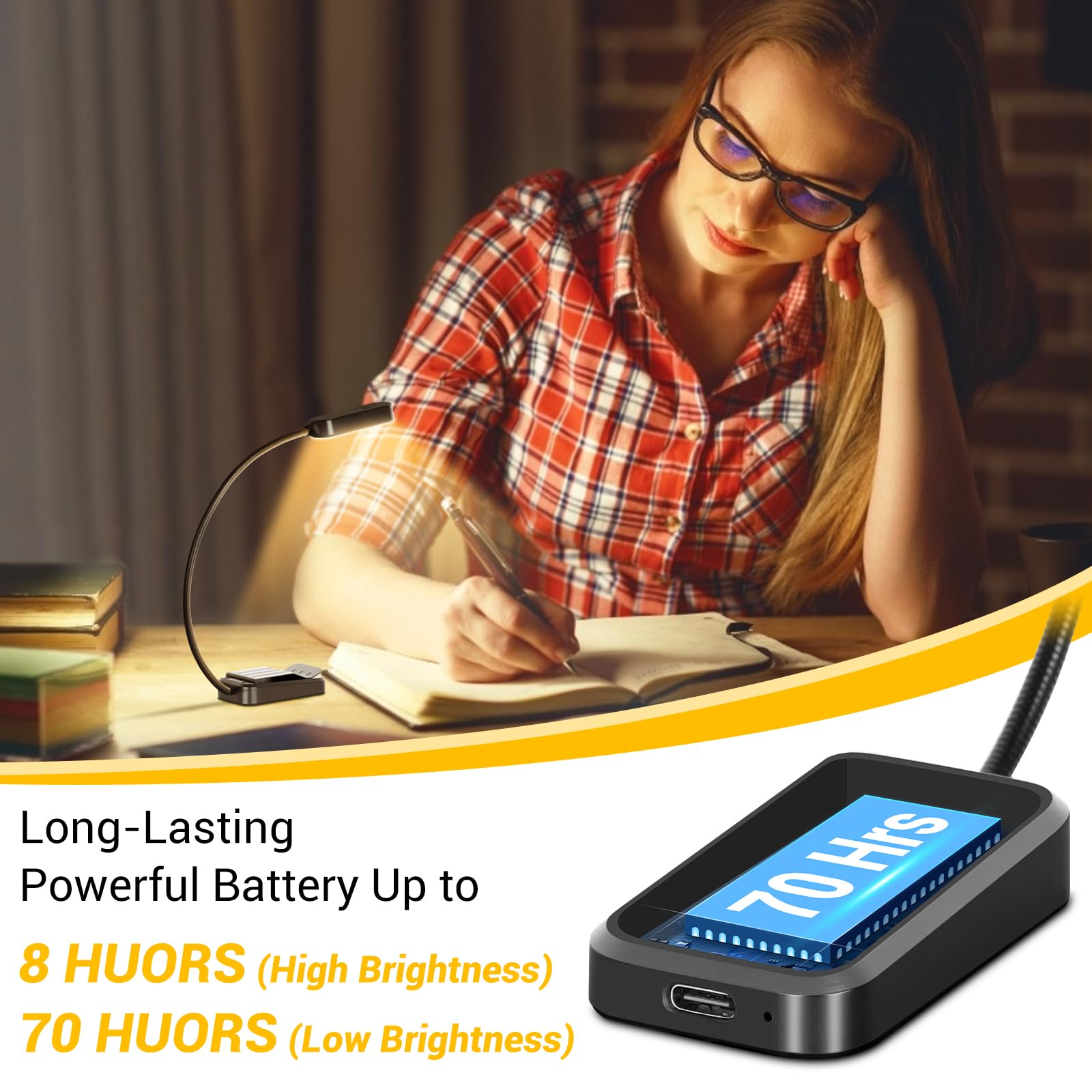 Best World LED Book Light 2 Pack - Rechargeable, 3 Colors, 360° Flexible, Clip-on Night Light for Reading in Bed, Black, Model WLM310-BLA-1W